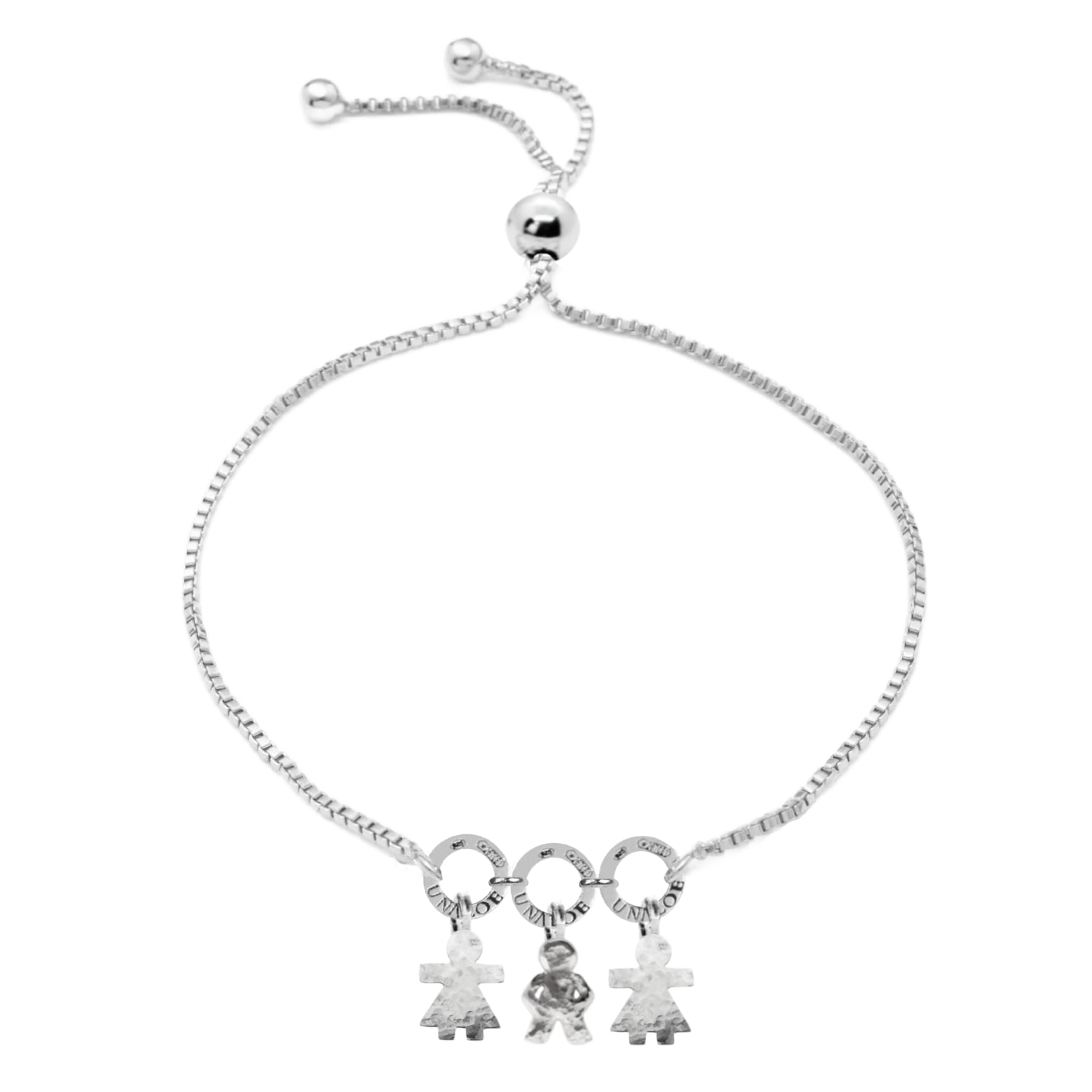 Unaloe Women's Adjustable Sterling Silver Bracelet For Mom, With Three Charms Two Girl And One Boys, Perfec