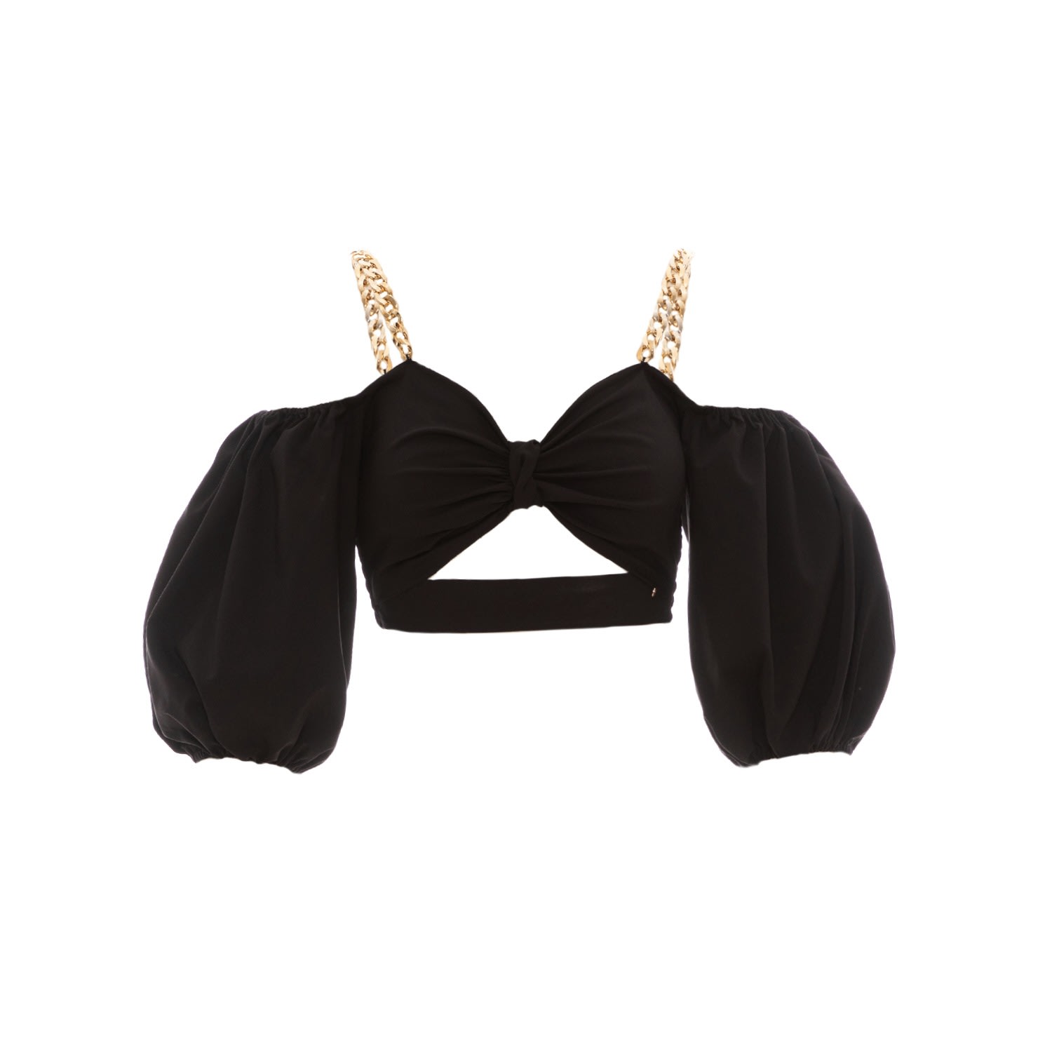 Nissa Women's Puff Sleeve Cotton Black Crop Top