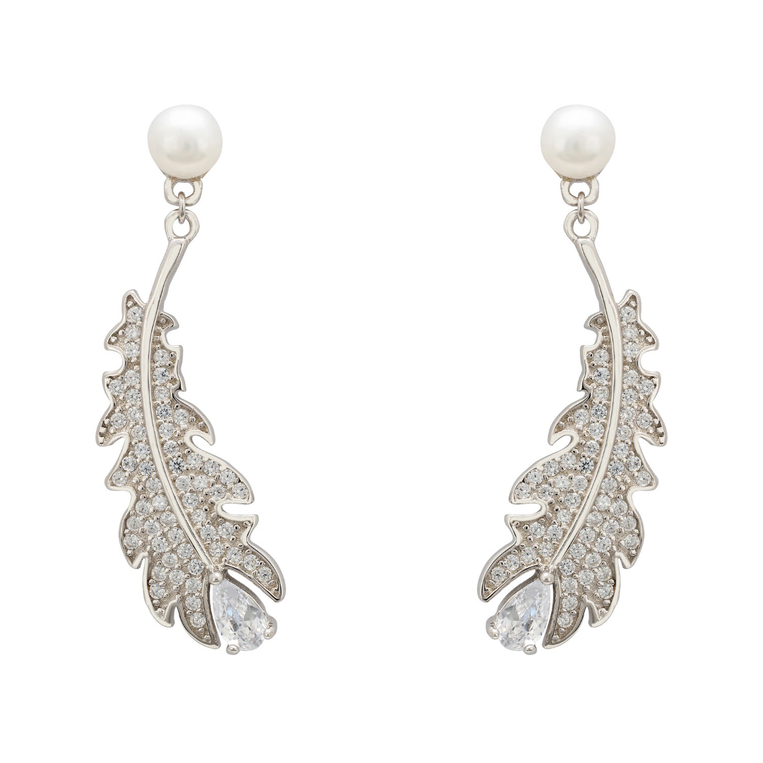 Women’s White / Silver Oak Leaf Pearl Drop Earrings Silver Latelita