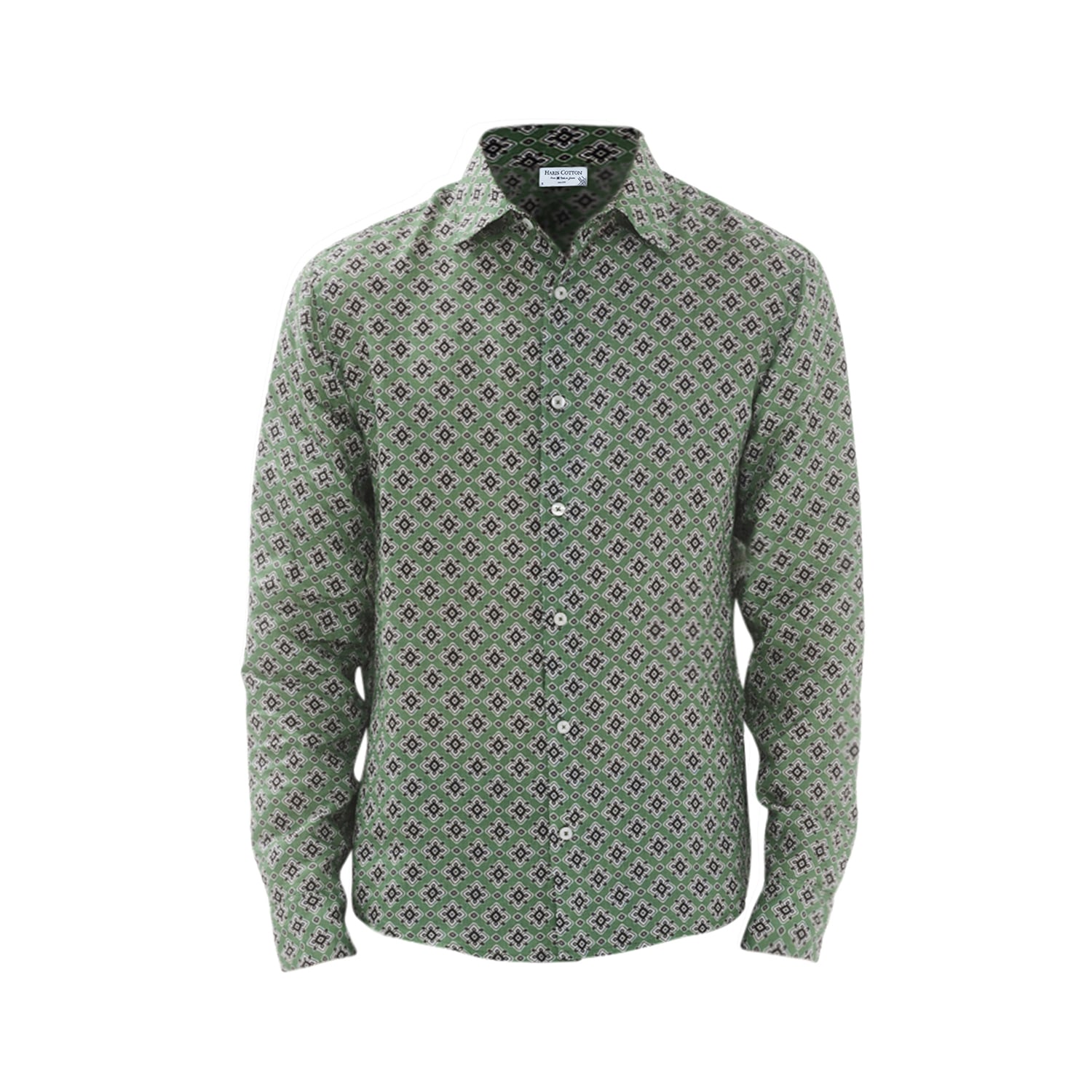 Haris Cotton Men's Green Printed  Long-sleeved Linen  Shirt-greeb Anthos