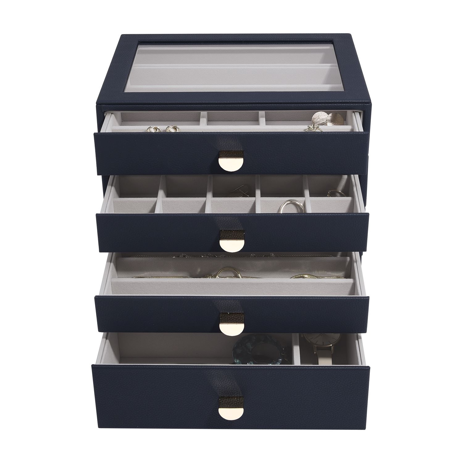 Stackers Women's Blue  Classic Navy Pebble Set Of Four Drawers In Black