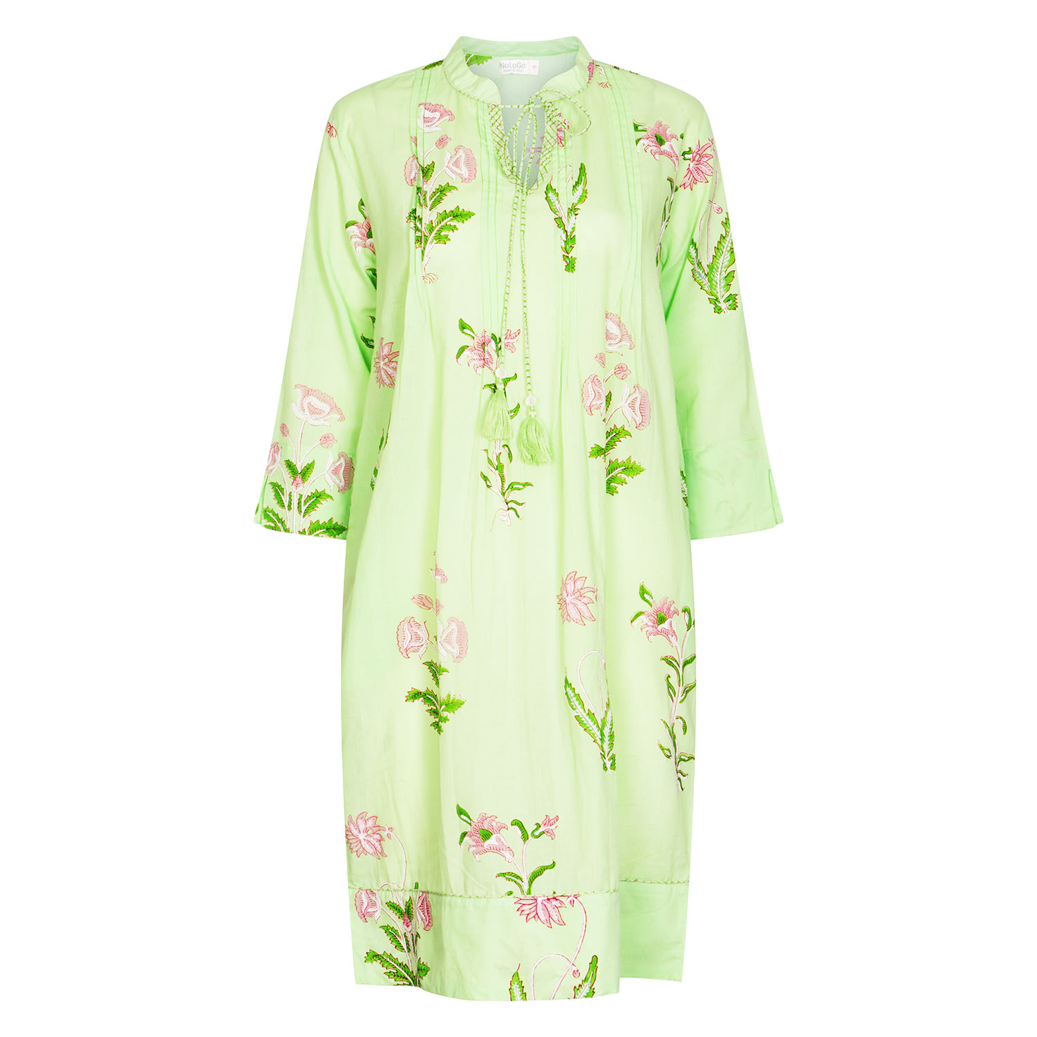 Women's Green Botanical Tassel Kurta Cotton - Lime | Small | Nologo-Chic