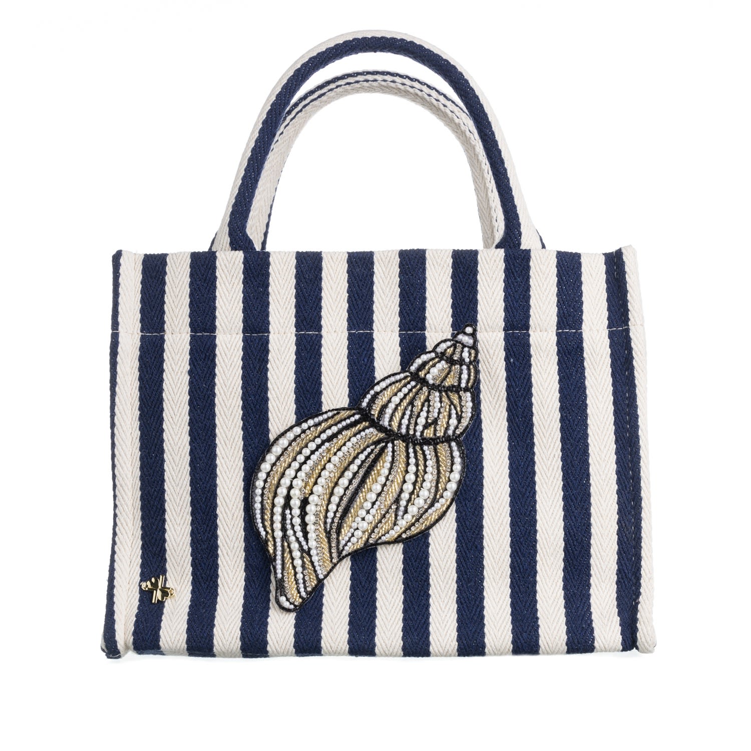 Women’s Blue Laines Couture Hand Embellished Cone Shell Tote Bag - Navy & Cream One Size Laines London