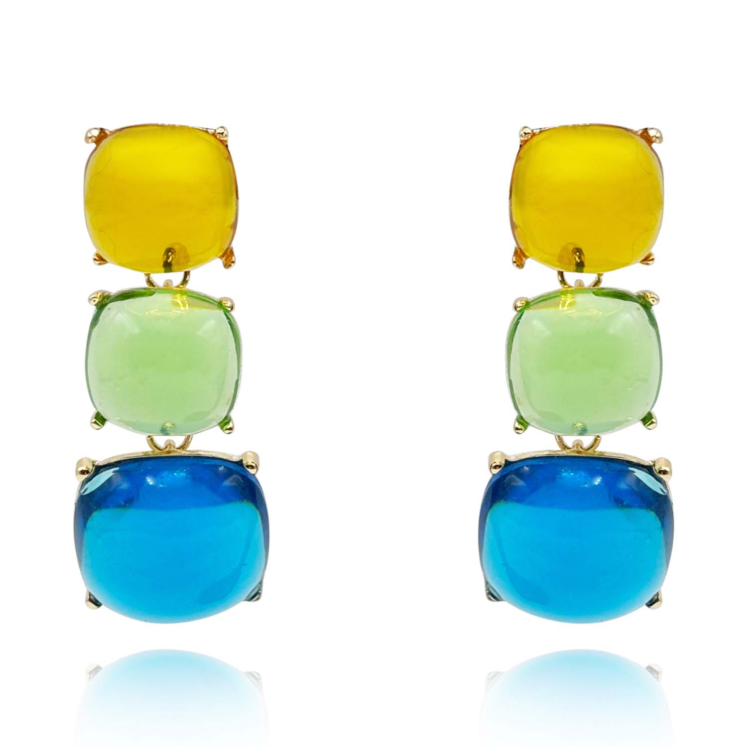 Michael Nash Jewelry Women's Blue / Orange / Green Multi Color Cushion Shaped Drop Earrings In Multi