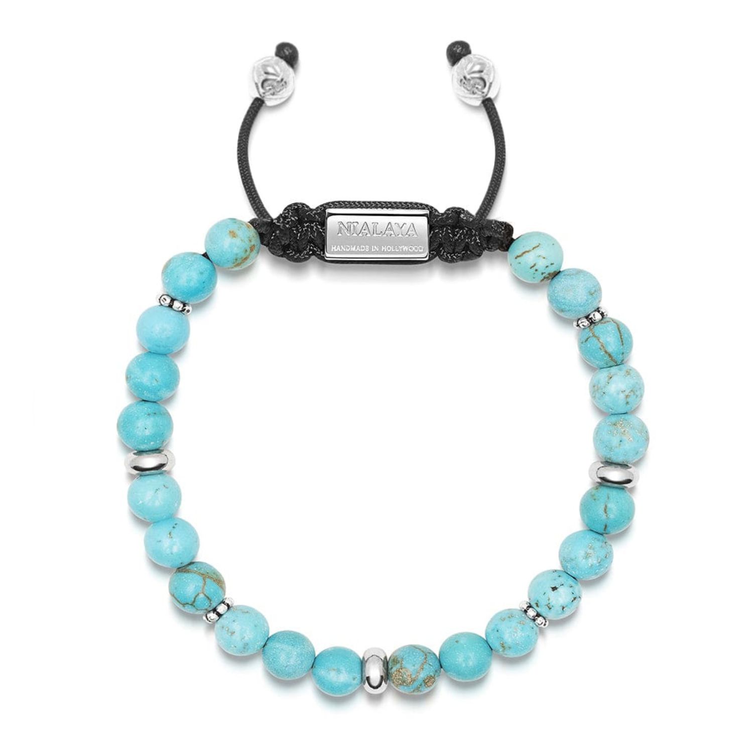 Nialaya Blue Men's Beaded Bracelet With Turquoise And Silver