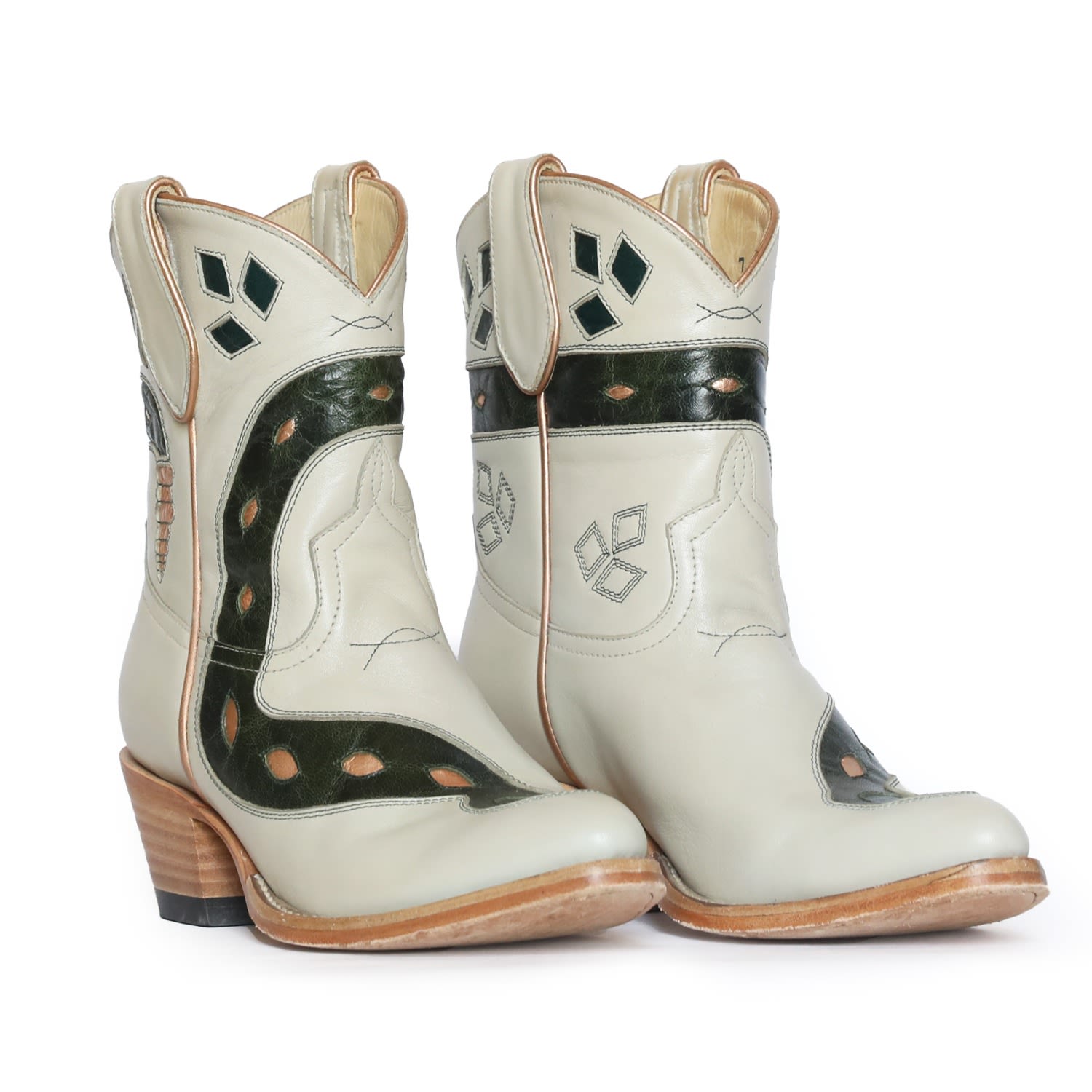 Fraulein Boot Company Women's White / Gold / Green Sneaky Snake Cream Cowboy Boots In White/gold/green