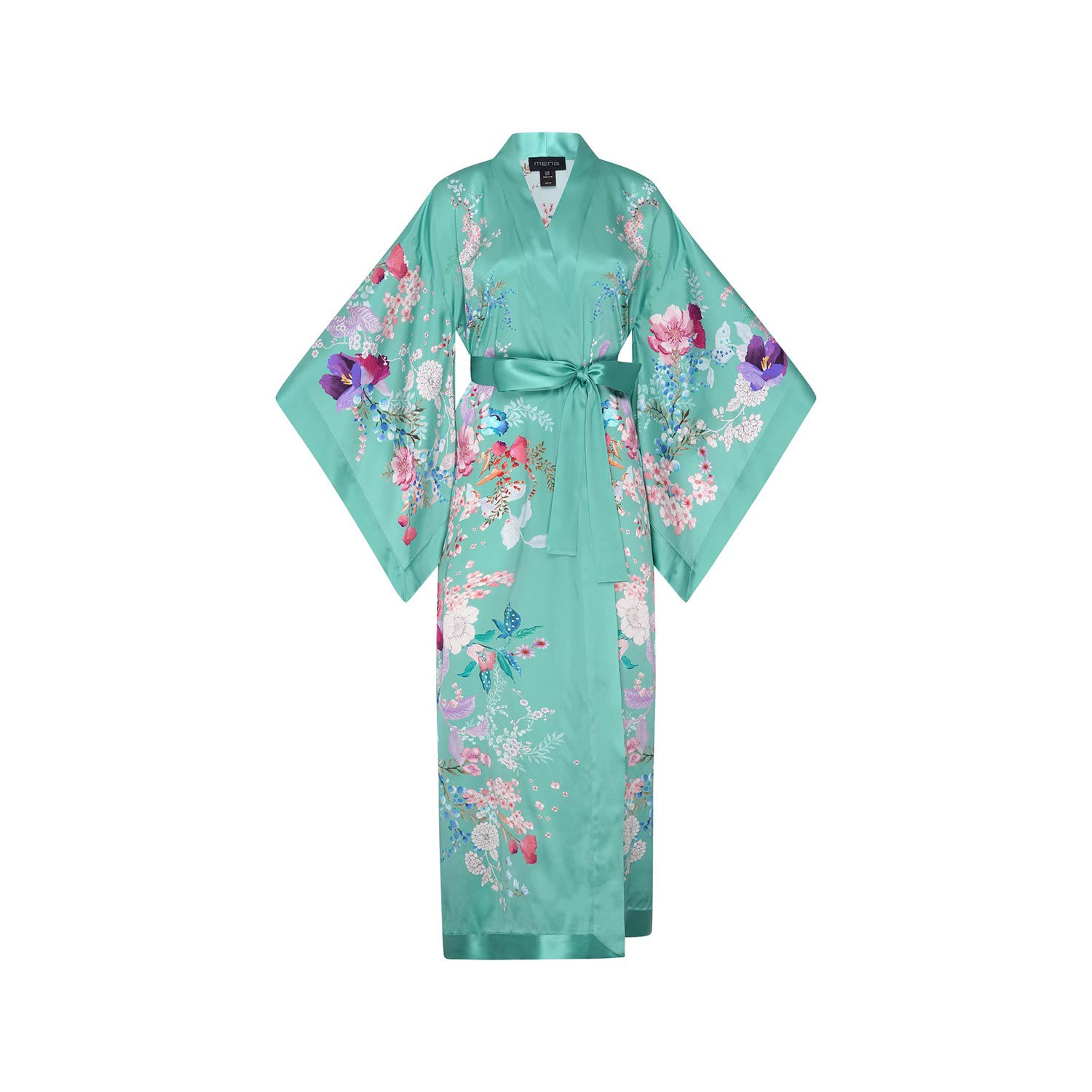 Meng Women's Green Sunrise Silk Satin Kimono In Blue