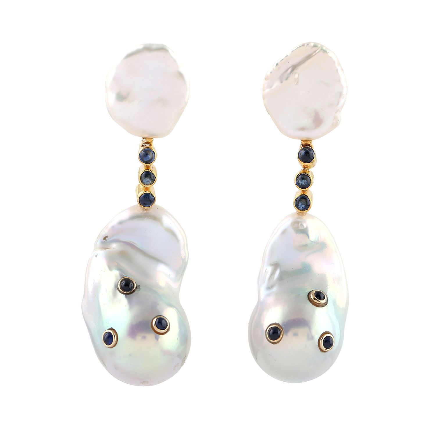 Artisan Women's Blue / White / Gold Uneven Pearl & Blue Sapphire Dangle Earrings In Gold In Multi