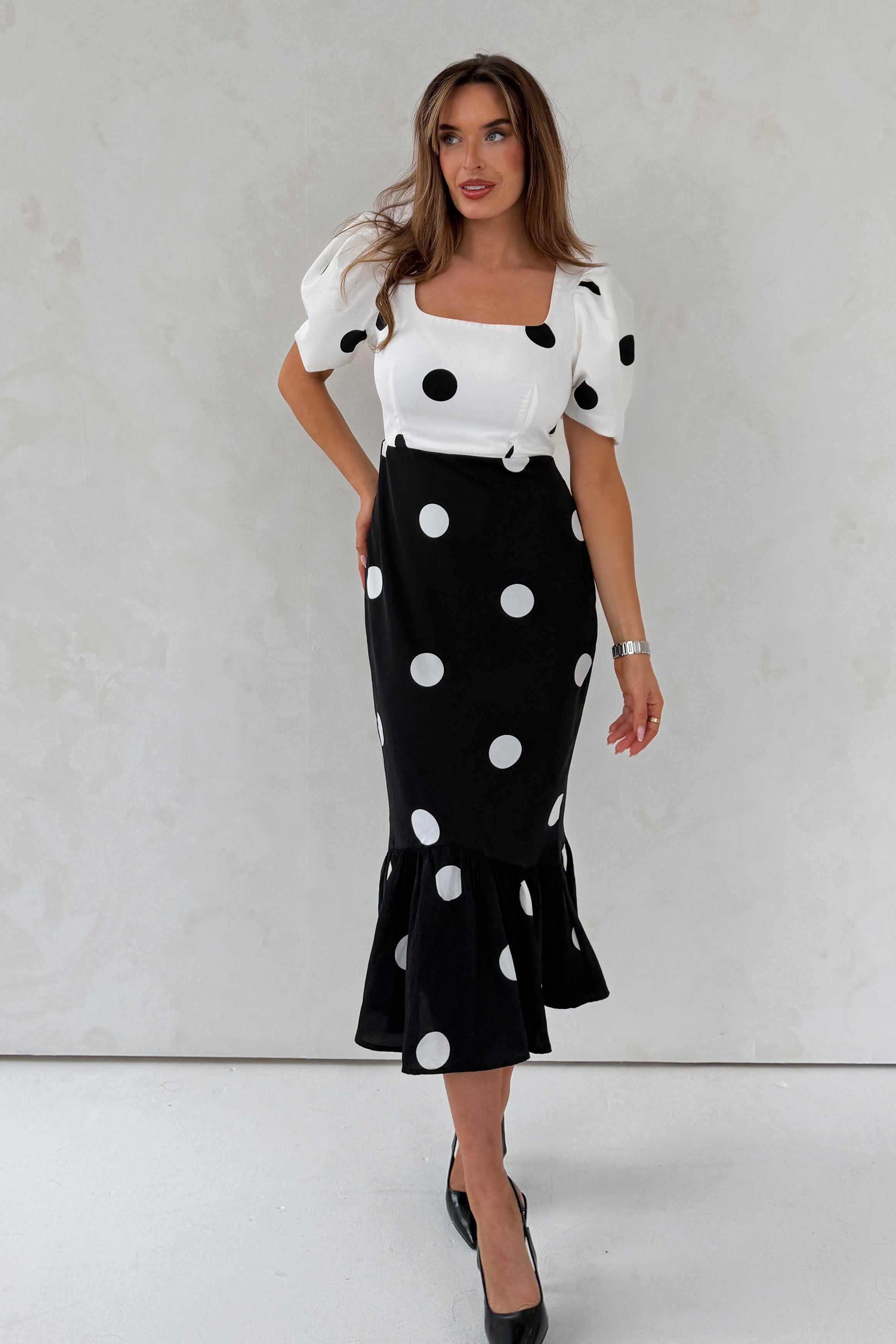 Jennifer Contrast Spot Midi Dress by Girl In Mind
