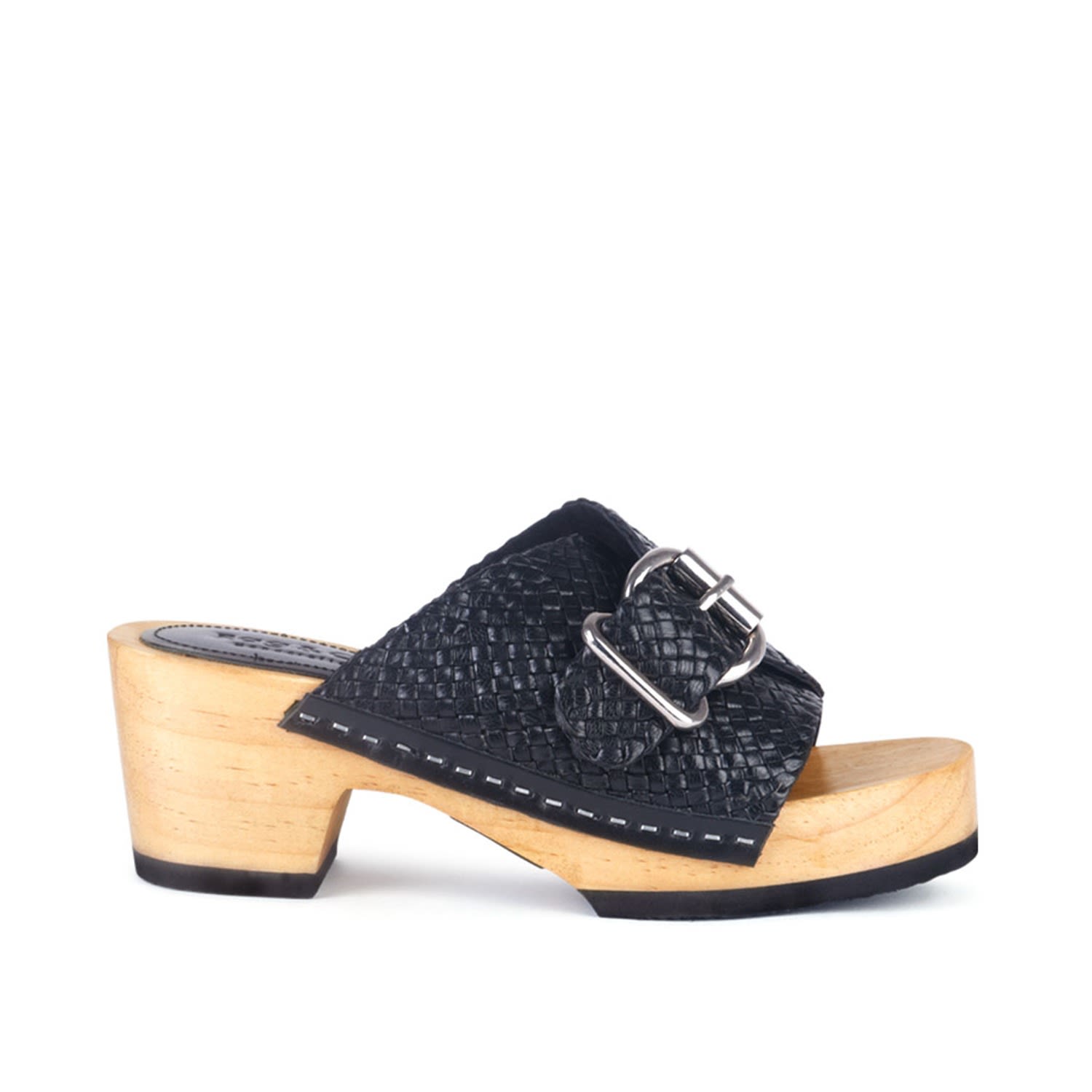 Rag & Co Women's Yoruba Braided Black Leather Buckled Slide Clogs In Black