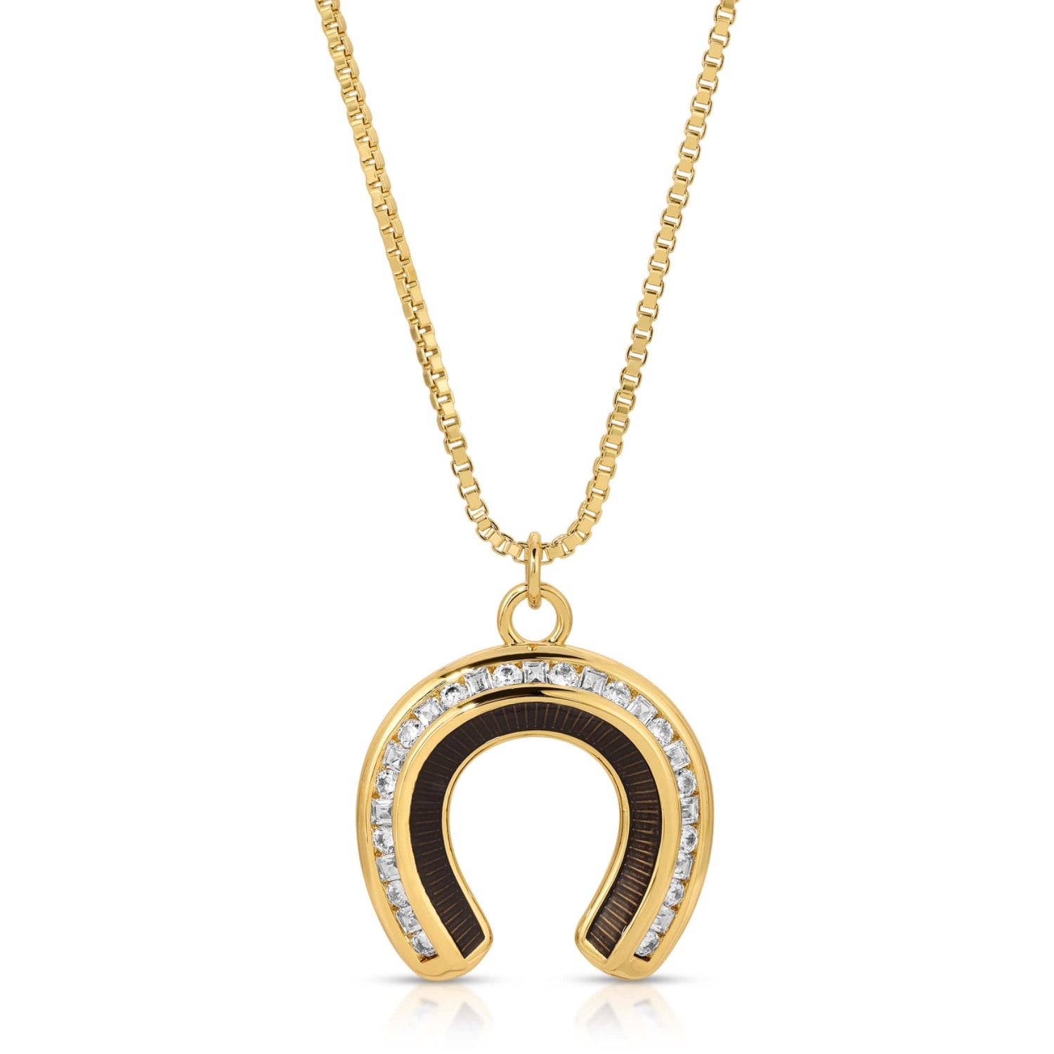 Glamrocks Jewelry Women's Gold Good Fortune Horseshoe Necklace - Grey