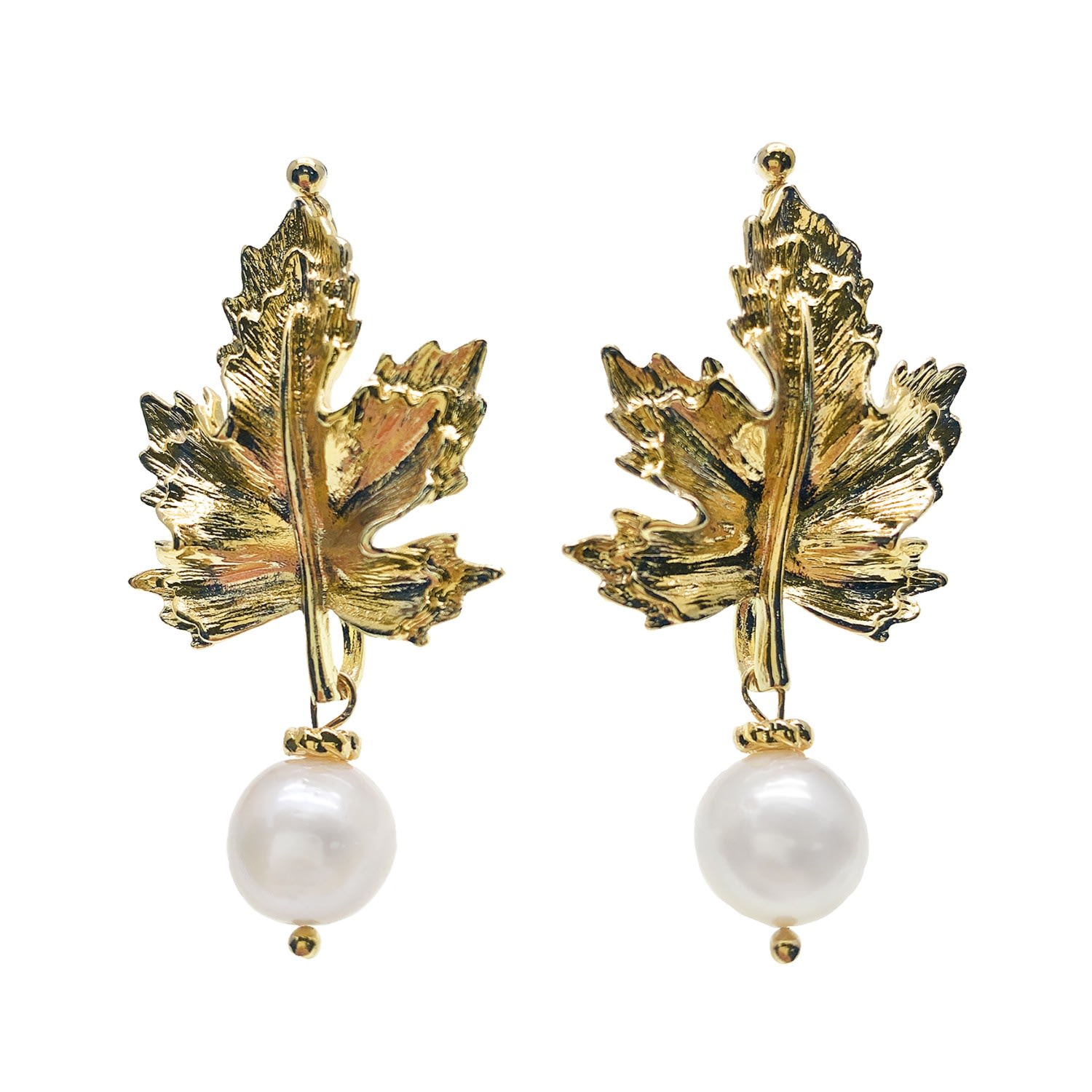 Women’s White Gold Maple Leaves With Freshwater Pearls Statement Earrings Farra