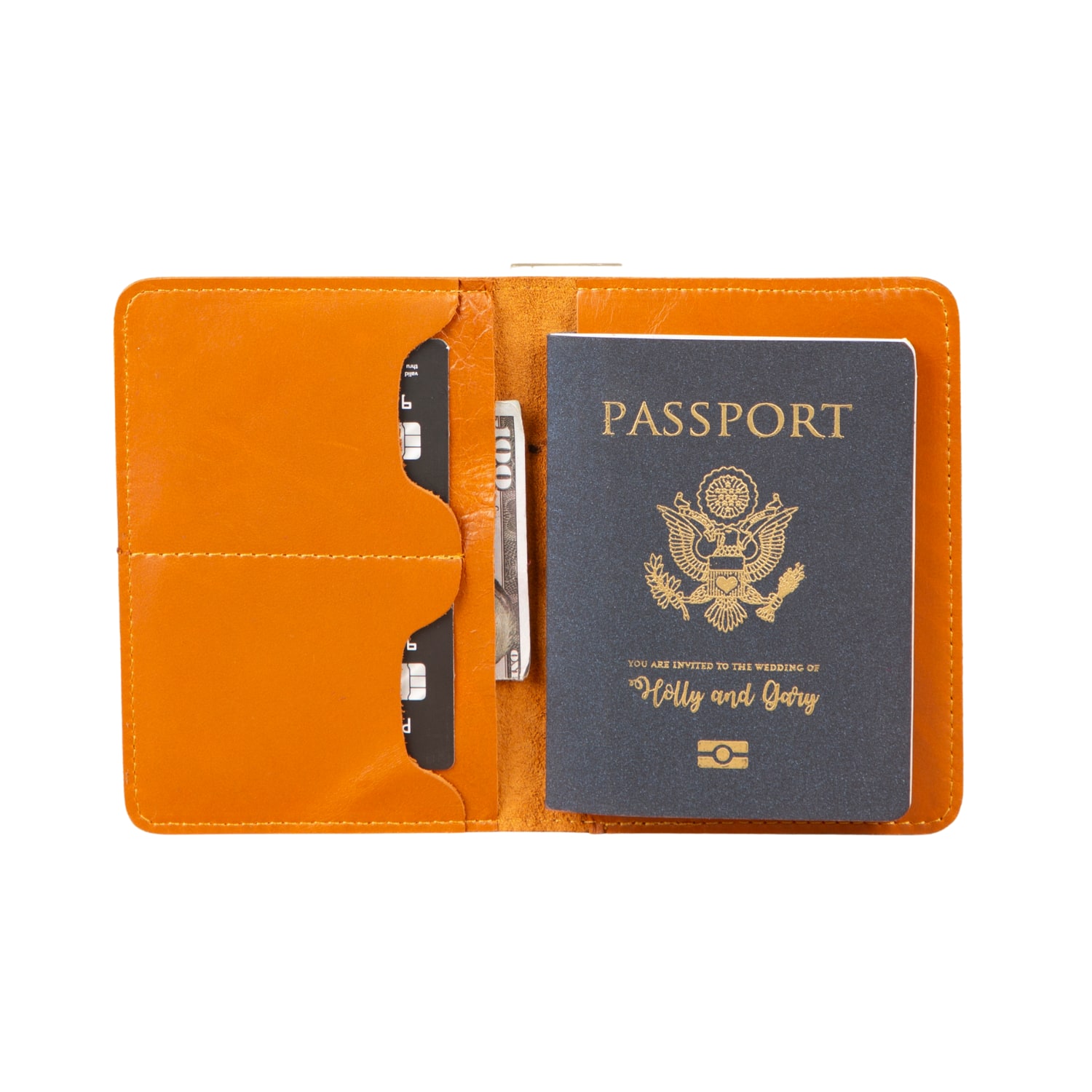 Leathere Yellow / Orange Leather Passport Holder - Orange Brown - Milan