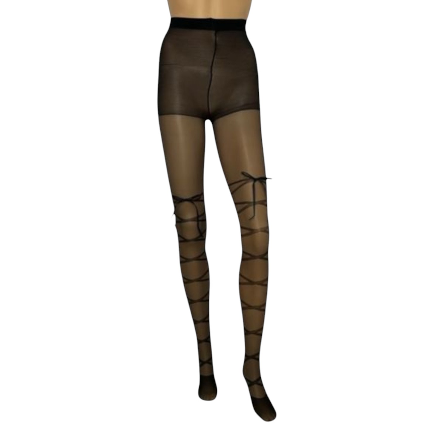 High Heel Jungle By Kathryn Eisman Women's Satin Bow Lace Up  Tights Black