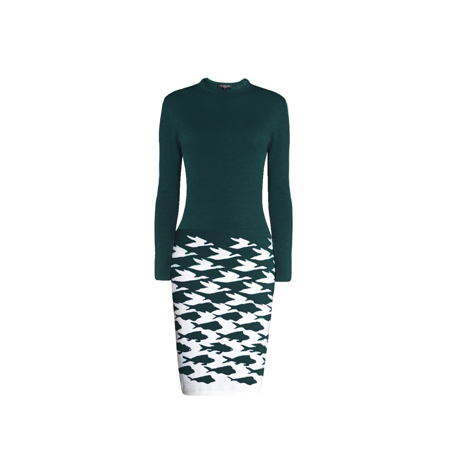 Rumour London Women's Sea & Sky Knitted Jacquard Dress In Forest Green In Green