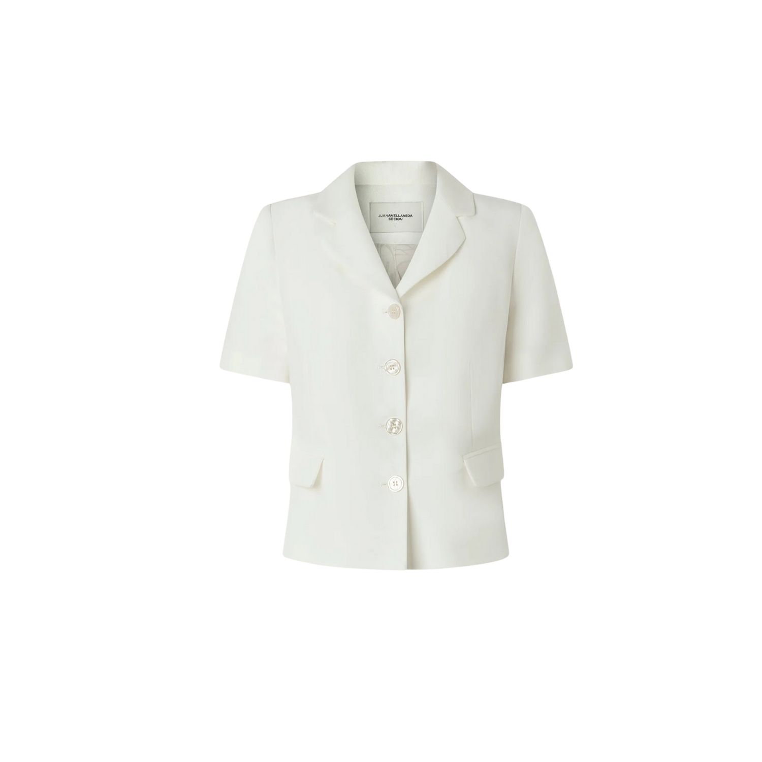 Juan Avellaneda X Seeiou Women's White Short-sleeved Jacket In Natural Linen Bianca