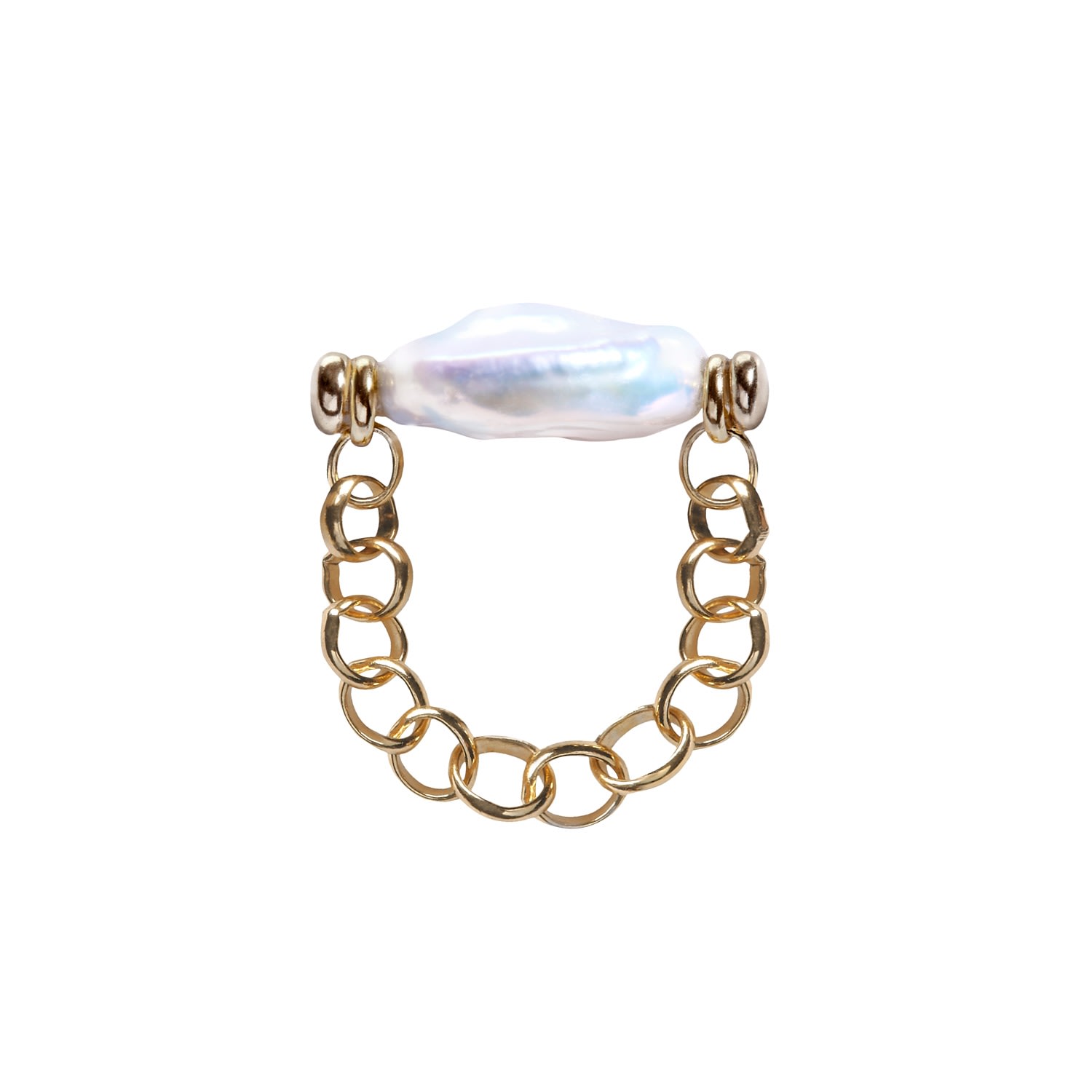 Women’s White / Gold Auria Coin Pearl Chain Ring - Gold Ora Pearls