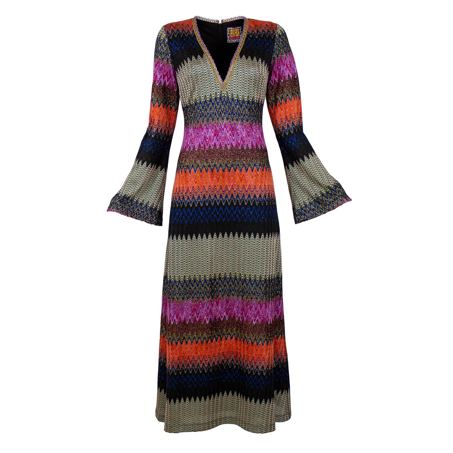 Women's Knitted V-Neck Multi Color Maxi Dress | Large | Lalipop Design