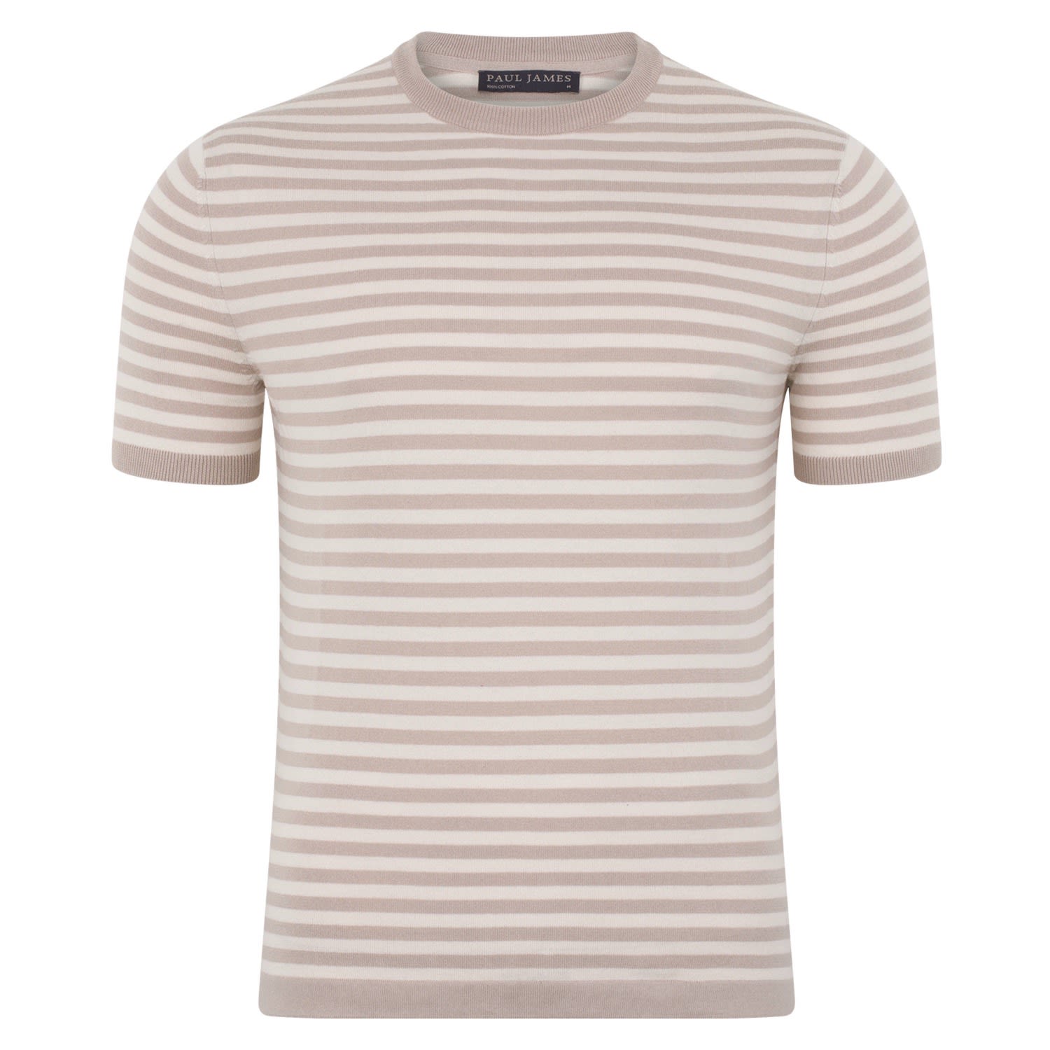 Paul James Knitwear Neutrals Mens Ultra-fine Cotton Miguel Knitted Breton T-shirt - Linen