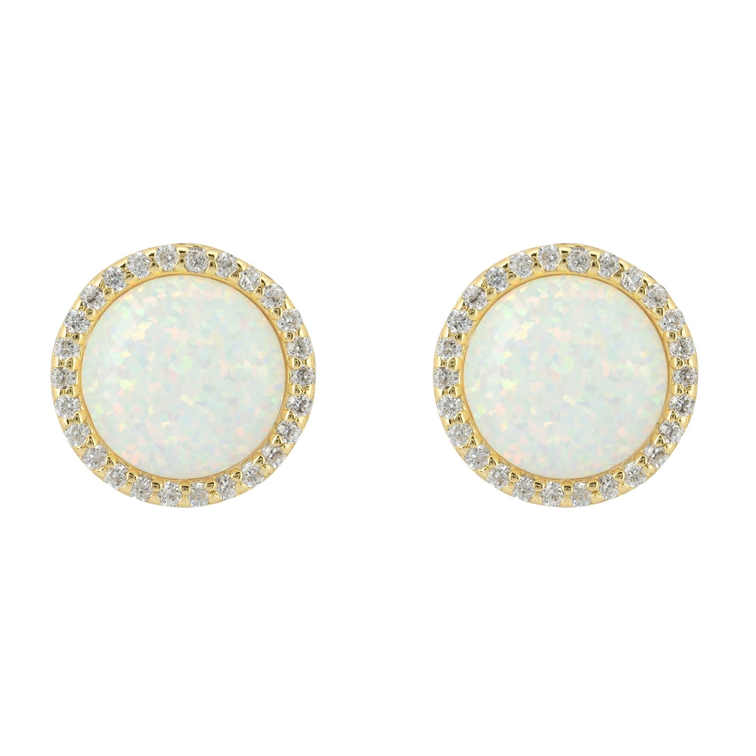 Latelita Women's White / Neutrals / Gold Large Sparkling Halo Opal Stud Earrings Gold In Gray