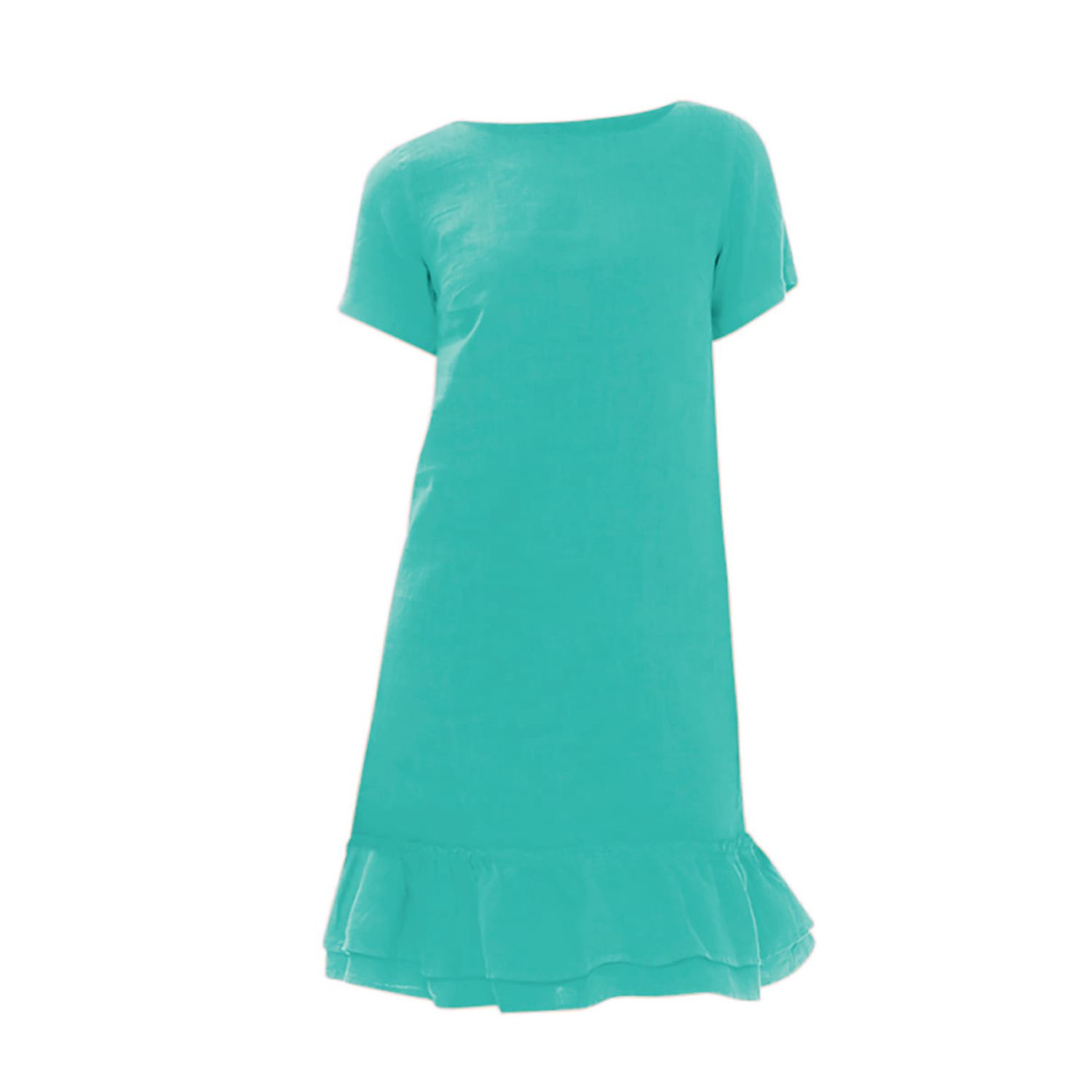 Haris Cotton Women's Ruffle Hem Linen Dress With Short Sleeves Island Green In Green