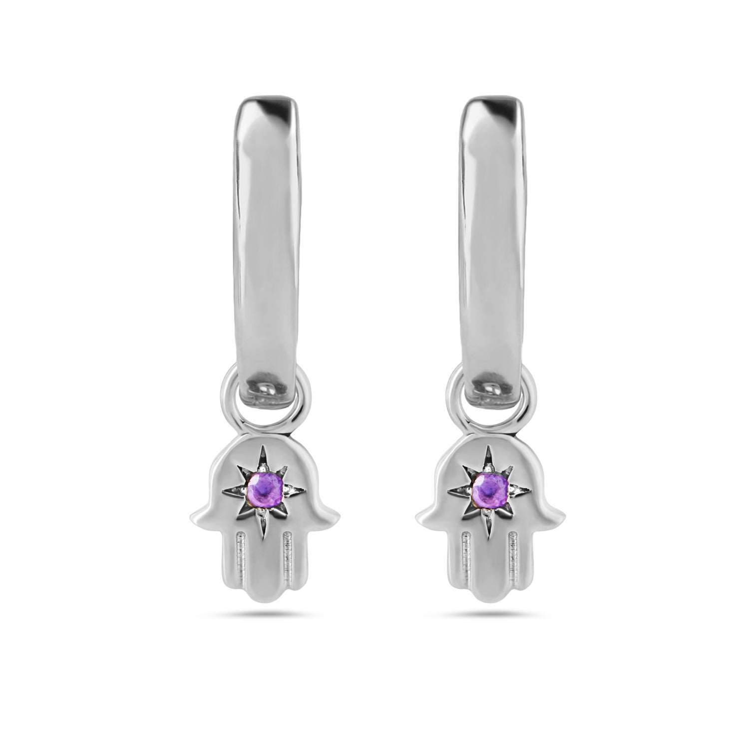 Women’s Pink / Purple Hand Of Fatima Amethyst Hoop Earrings Sterling Silver Zohreh V. Jewellery