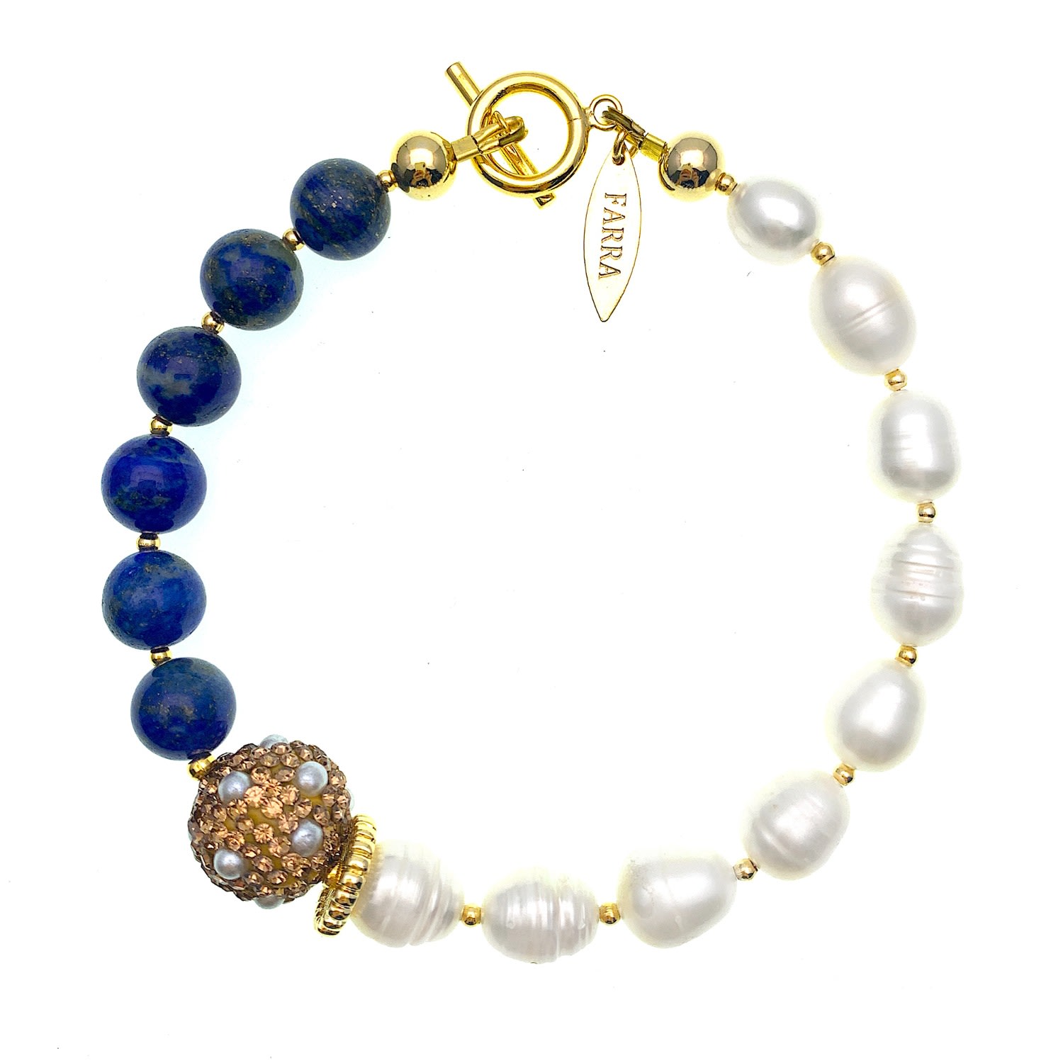 Women’s Blue / White Freshwater Pearls With Lapis Color Block Bracelet Farra