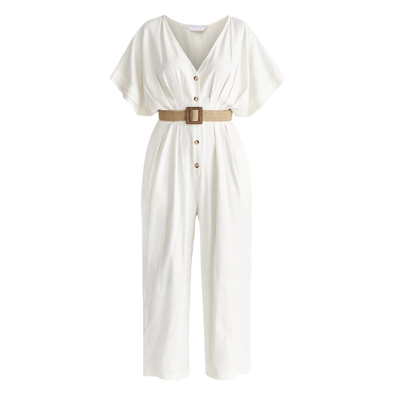Paisie Women's Linen Blend Button Jumpsuit In White