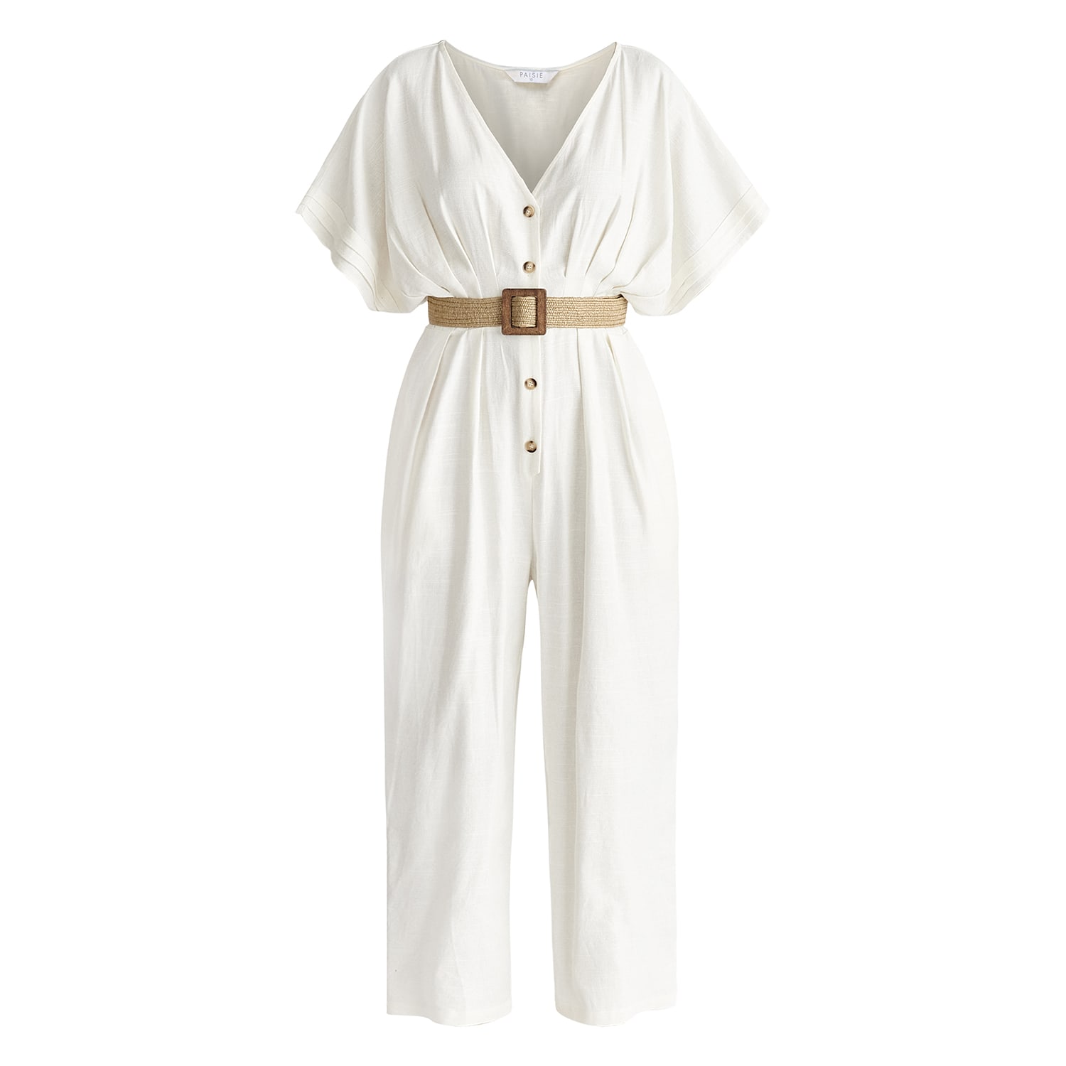 Paisie Women's Linen Blend Button Jumpsuit In White In White