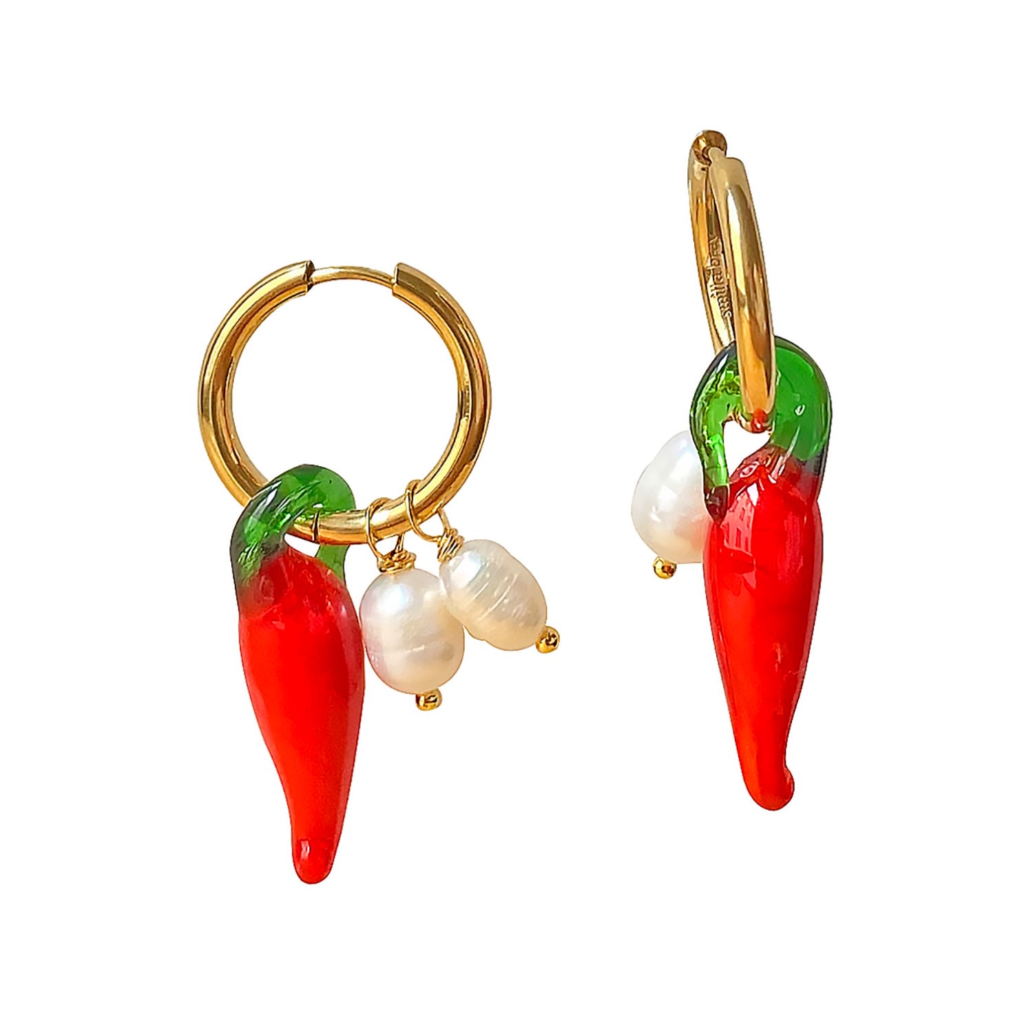 Women’s Gold / Red / White Murano Glass Chili Hoop Earrings Smilla Brav