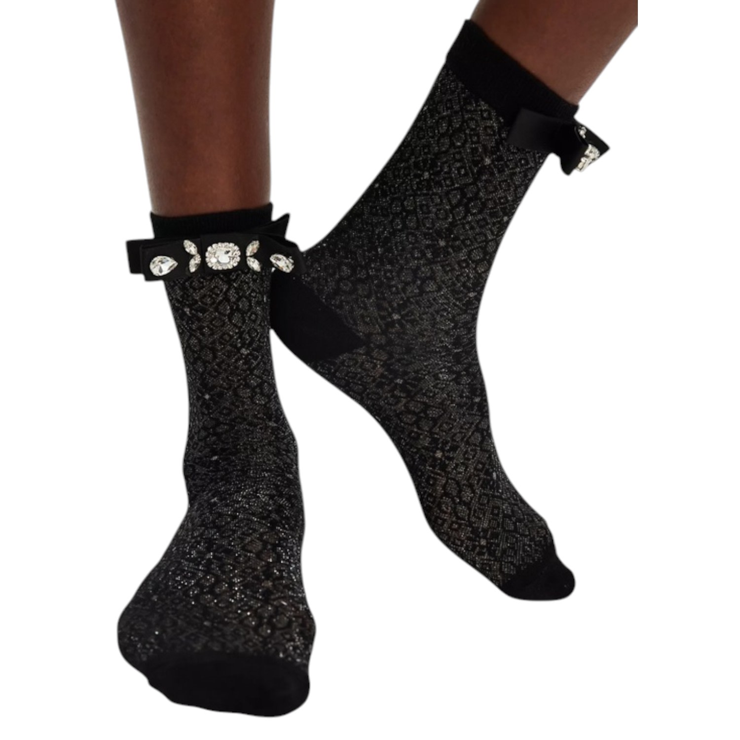 High Heel Jungle By Kathryn Eisman Women's Crystal Craze Bow Sock- Black In Black