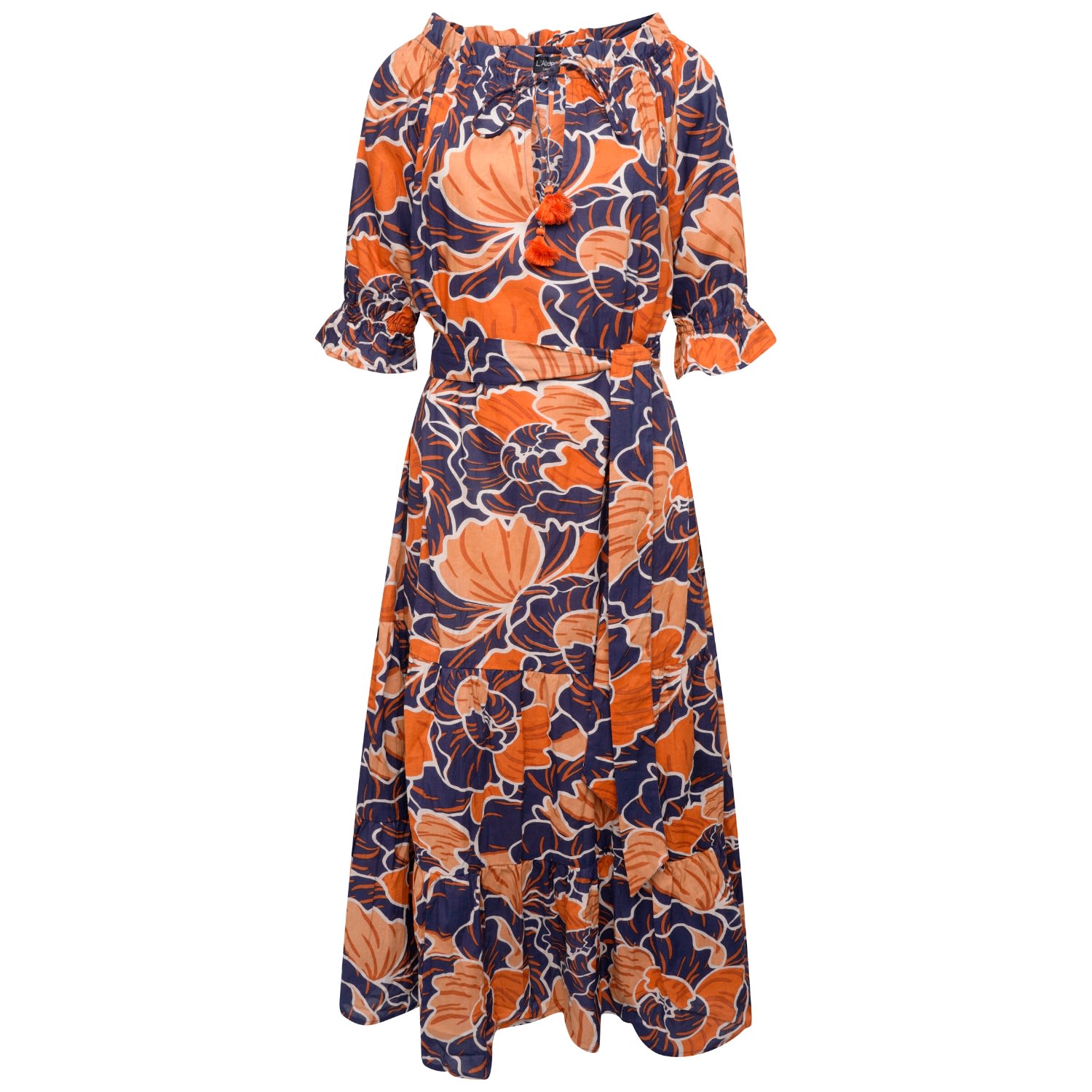 Women’s Blue / Yellow / Orange Zara Bardot Midi Dress In Tropical Print Small Latelier London