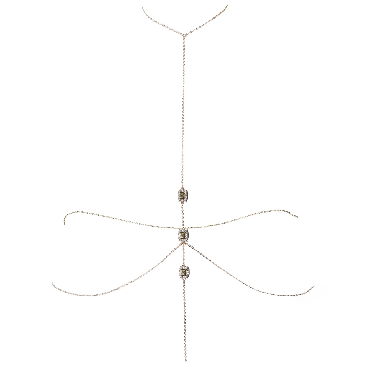 Women's Gold / Green Carré T-Line Body Chain In Peridot Green | Studio Baloge