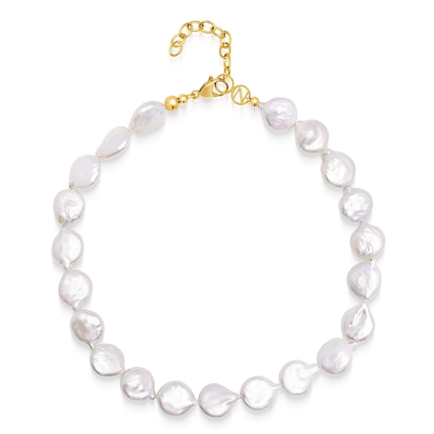 Nialaya Women's White / Gold Como Flat Pearl Choker
