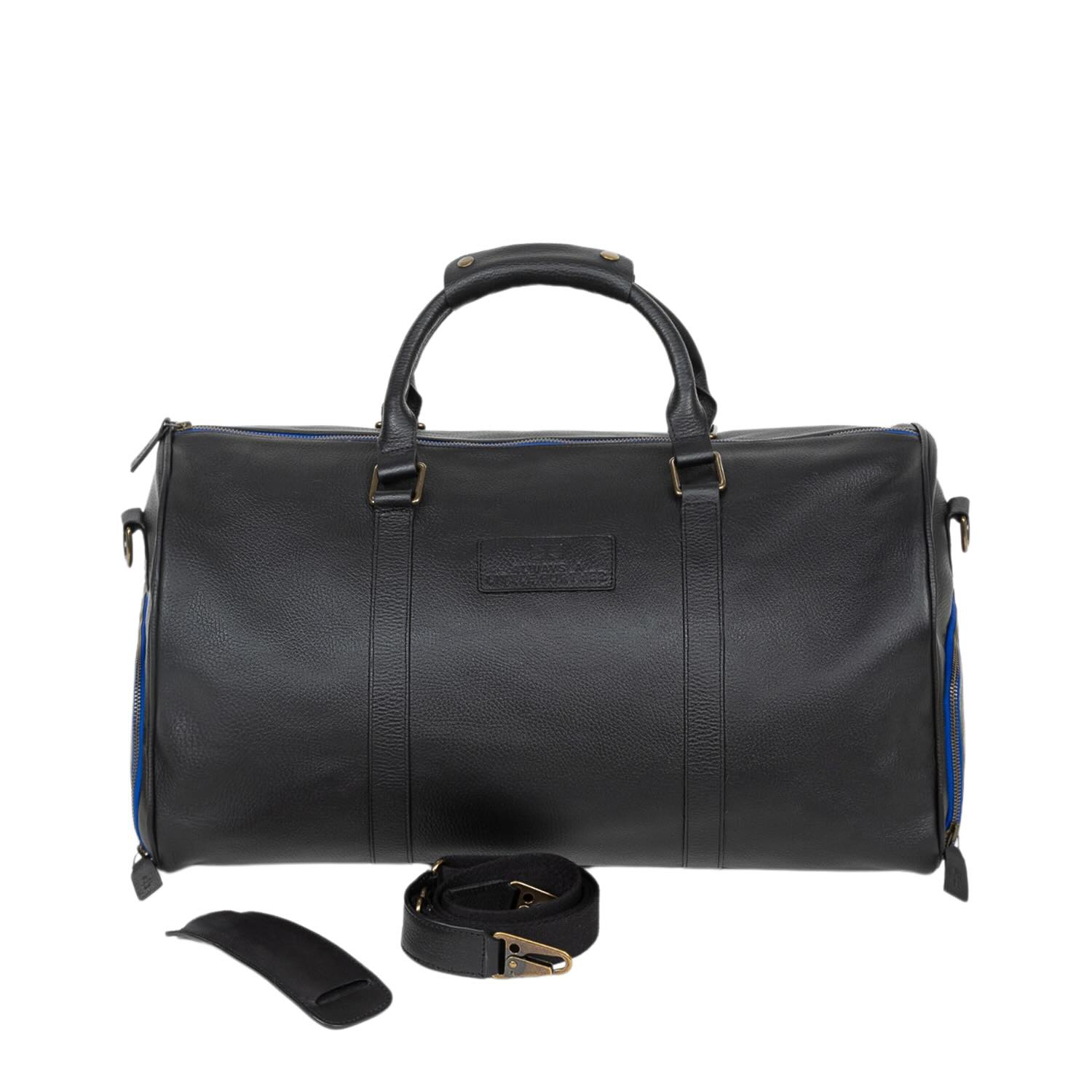 Deux Mains Men's Black Leather Weekender Duffle Bag With Shoe Compartment In Black
