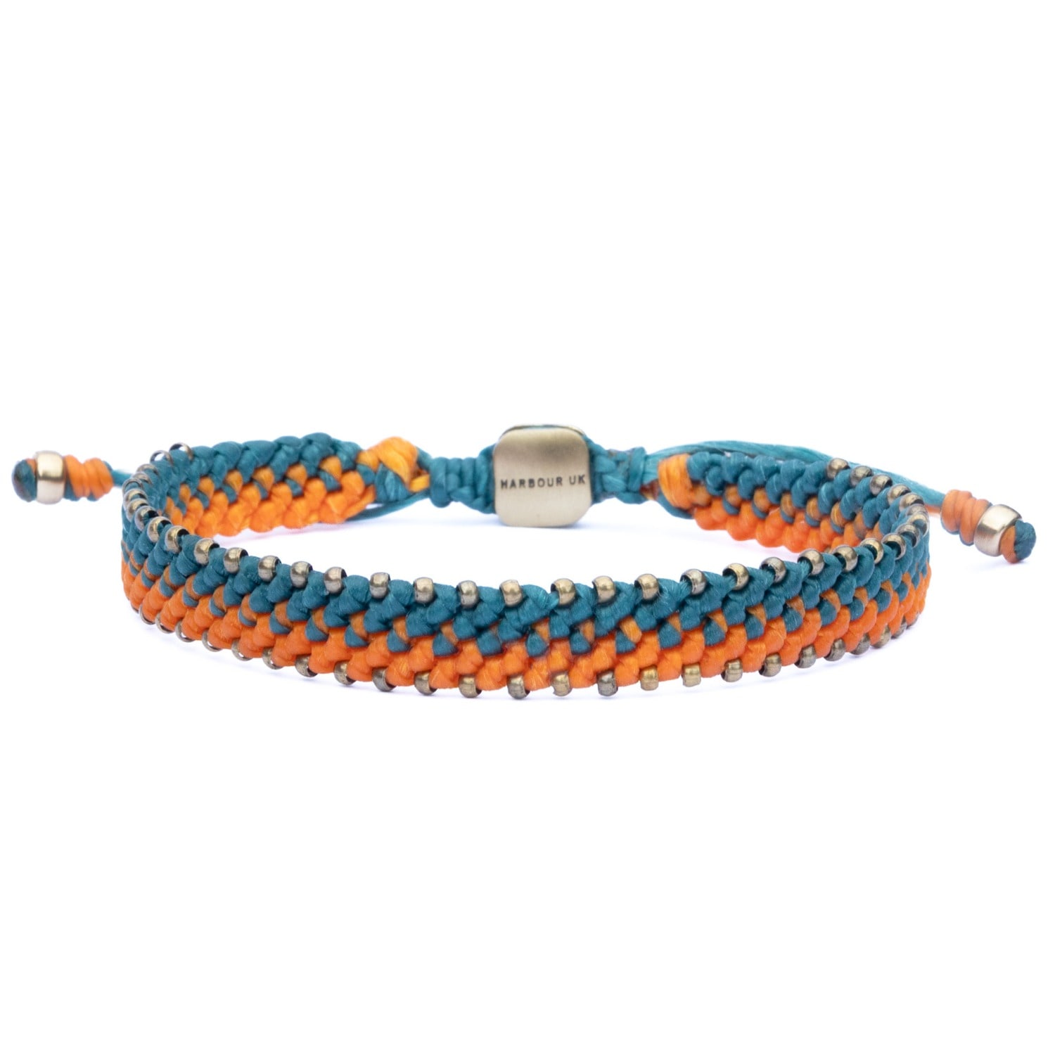 Harbour Uk Bracelets Bronze Beads & Aqua Green With Orange Rope Bracelet For Men