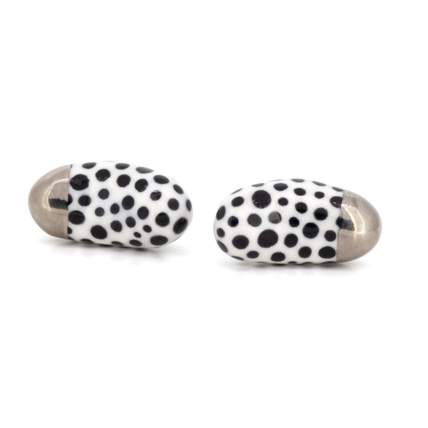 Women’s Gold / Black / White Jelly Bean Stud Earrings - Polka Dot & Silver CjÂ·314