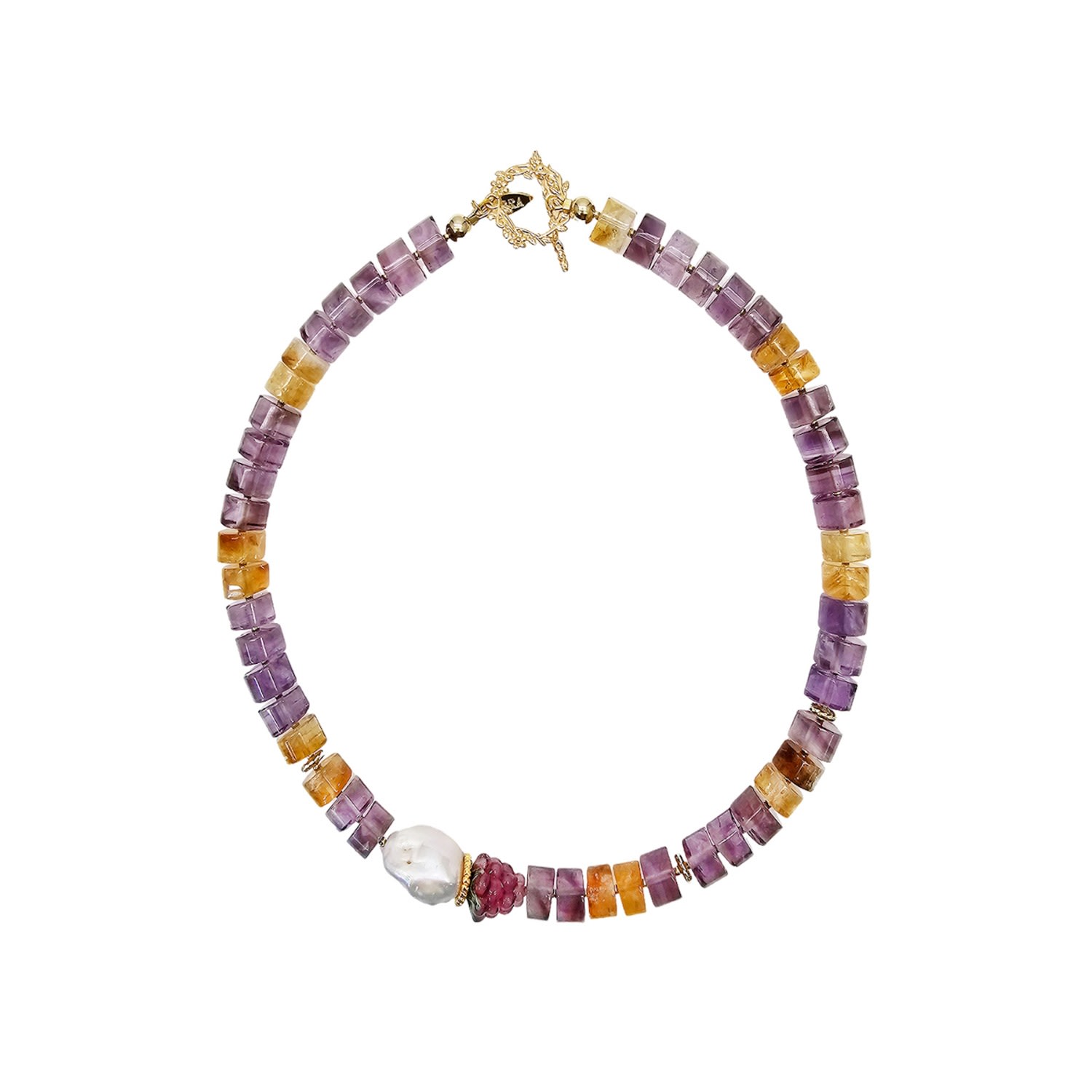 Farra Women's Pink / Purple Citrine & Amethyst With Baroque Peals Necklace