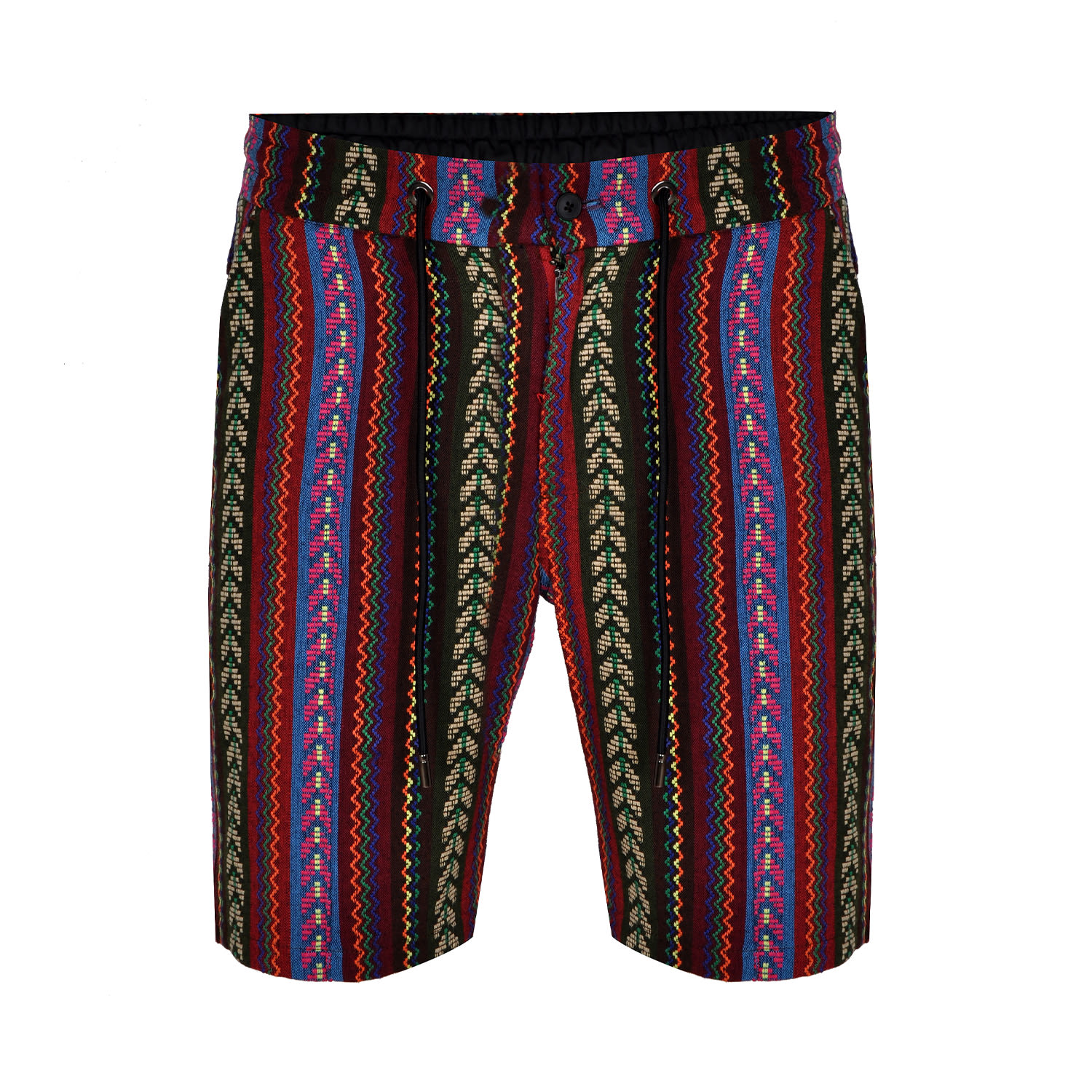 David Wej Men's Dareski Tribal Print Drawstring Shorts – Green & Purple