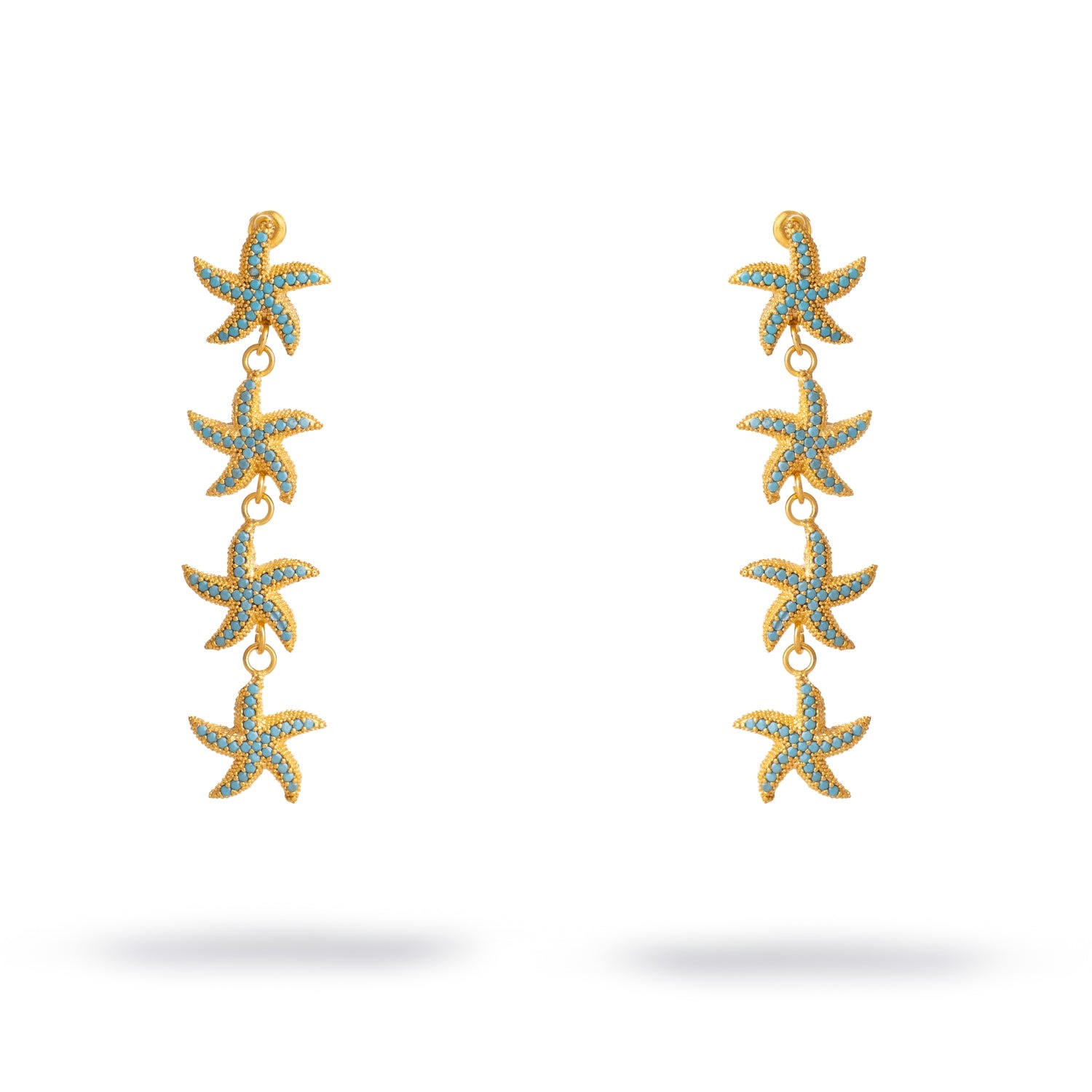 Ebru Jewelry Women's Gold / Green Emerald Starfish Cascade Gold Dangle Earrings - Green In Multi