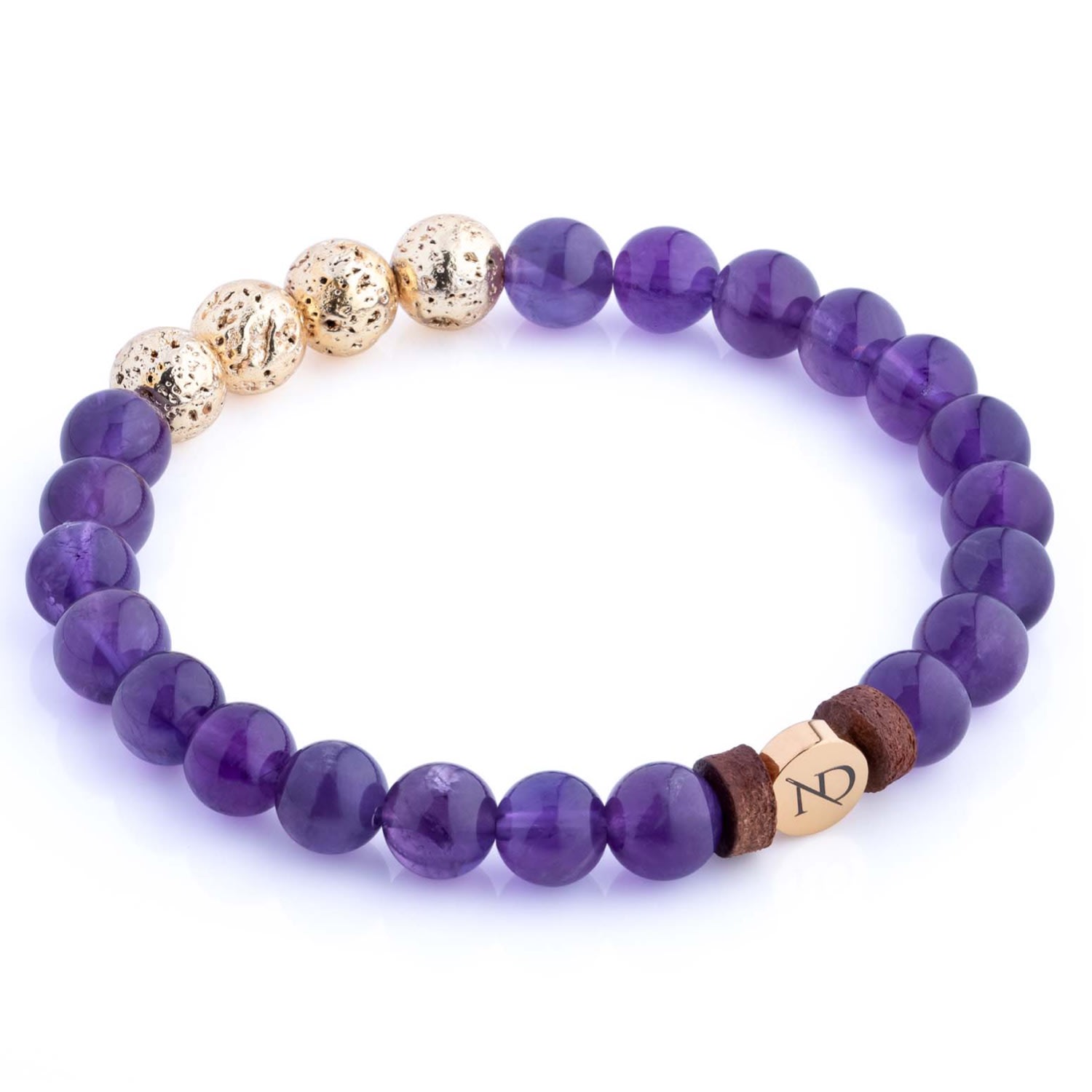 Men’s Pink / Purple Leather, Purple Amethyst & Gold Gemstone Beaded Bracelet N’damus London