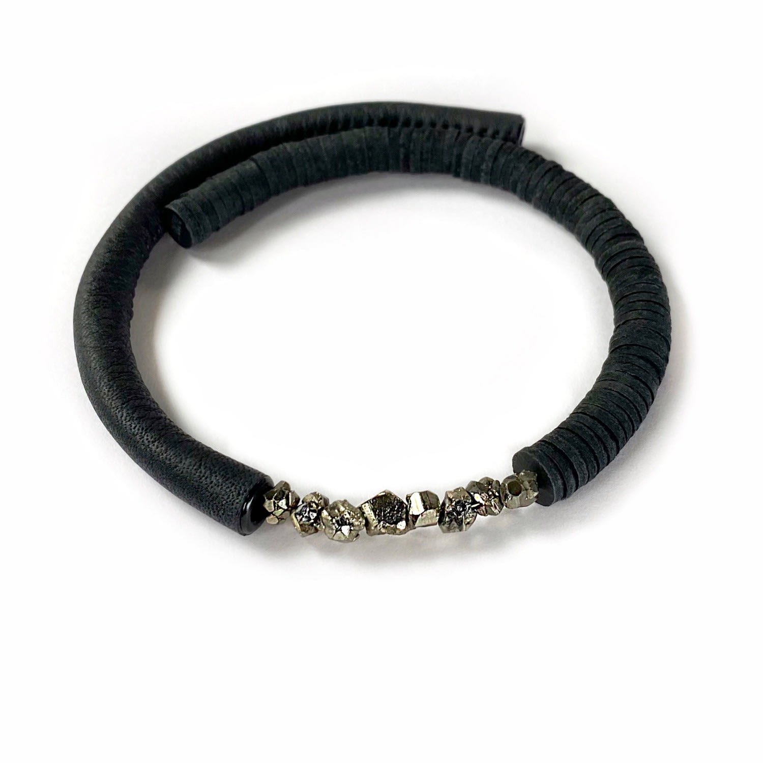 Waiwai Women's Black Leather Choker With Pyrite Crystals In Black