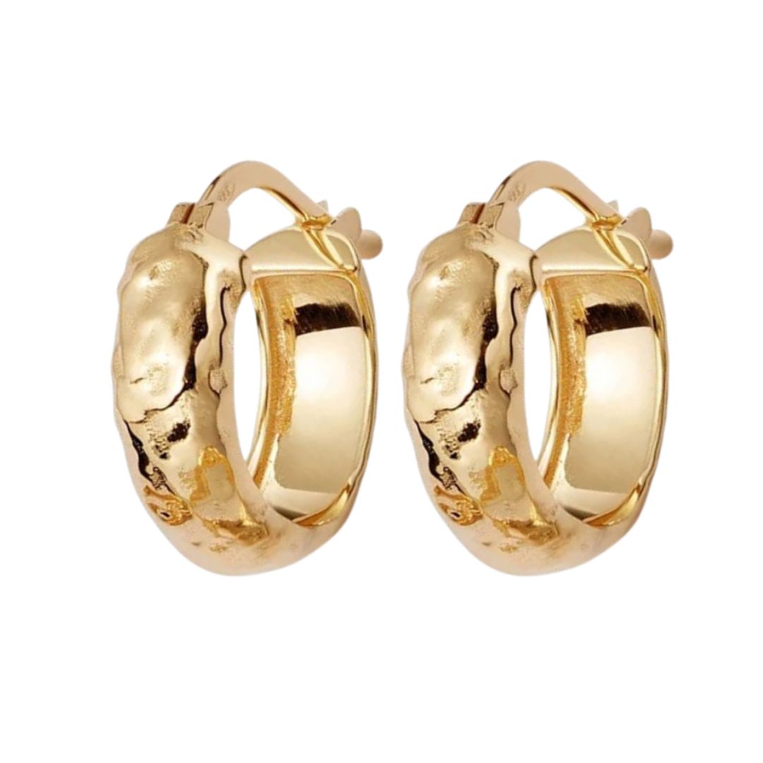 Nazzar Women's Gold Textured Hammered Hoop Earrings