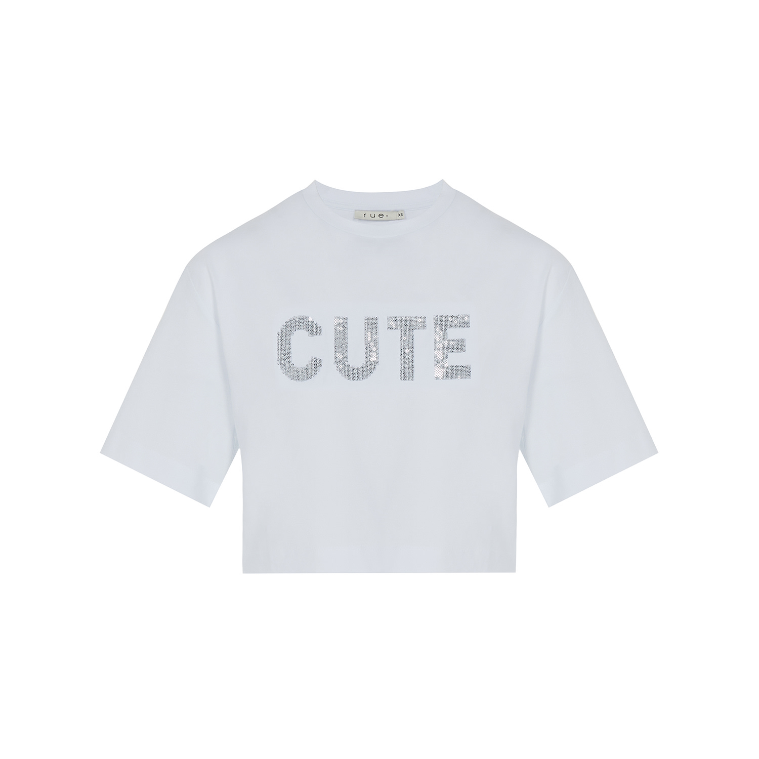Rue Les Createurs Women's Sequin Detail White Crop T-shirt In White