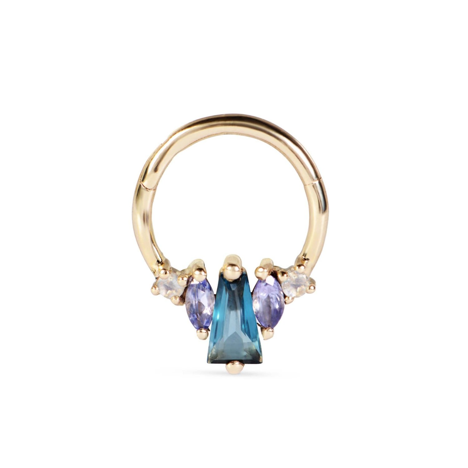 Women’s London Blue Topaz, Tanzanite & Moonstone Daith Hoop 9K Gold Zohreh V. Jewellery