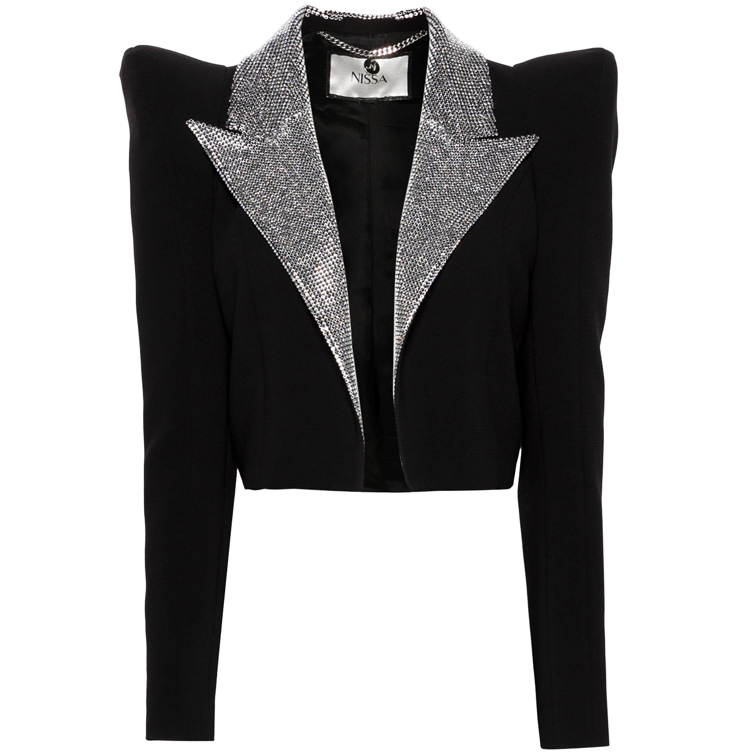 Shop Nissa Women's Black Crystal-embellished Cropped Blazer