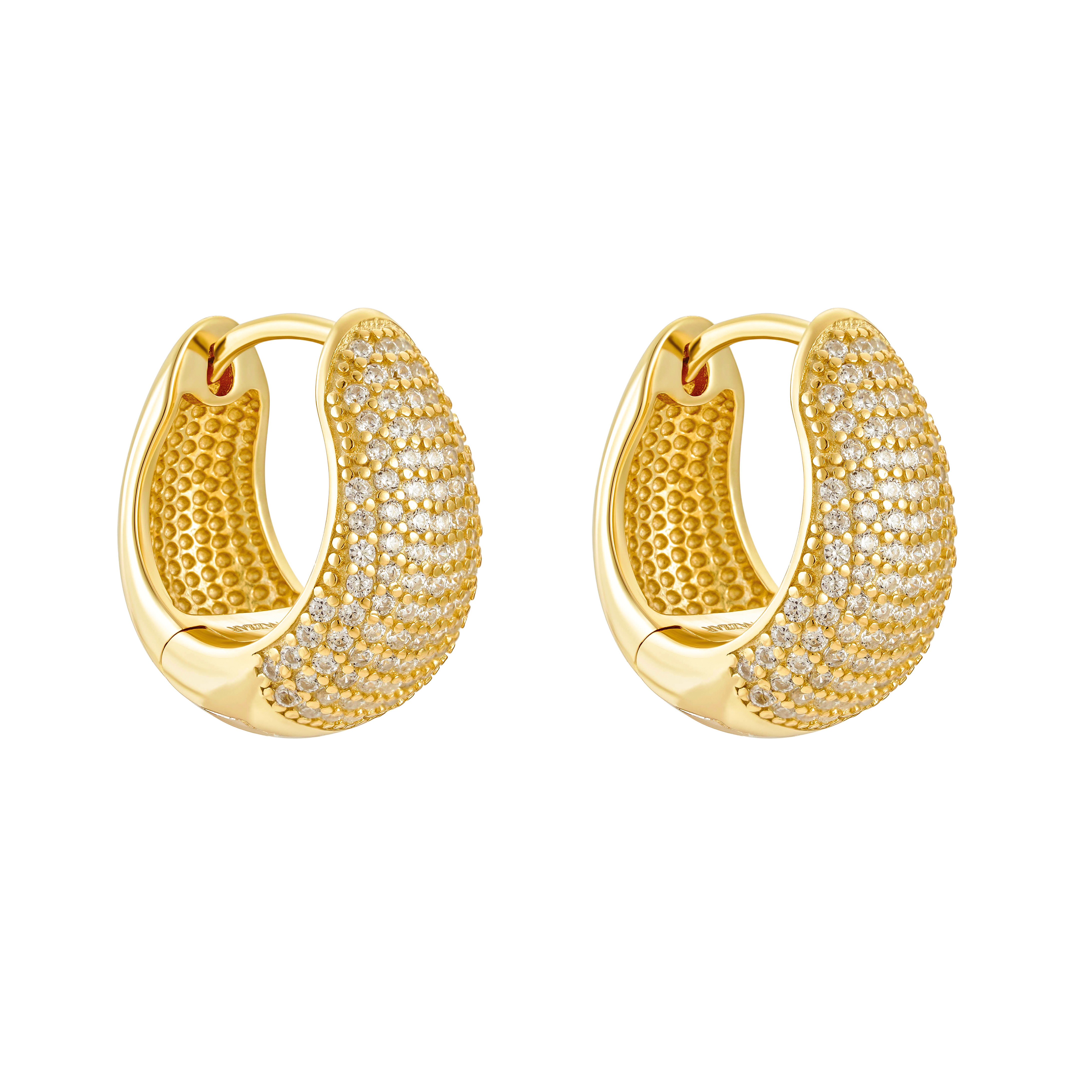 Nazzar Women's Puffy Pave Gold Dome Hoop Earrings