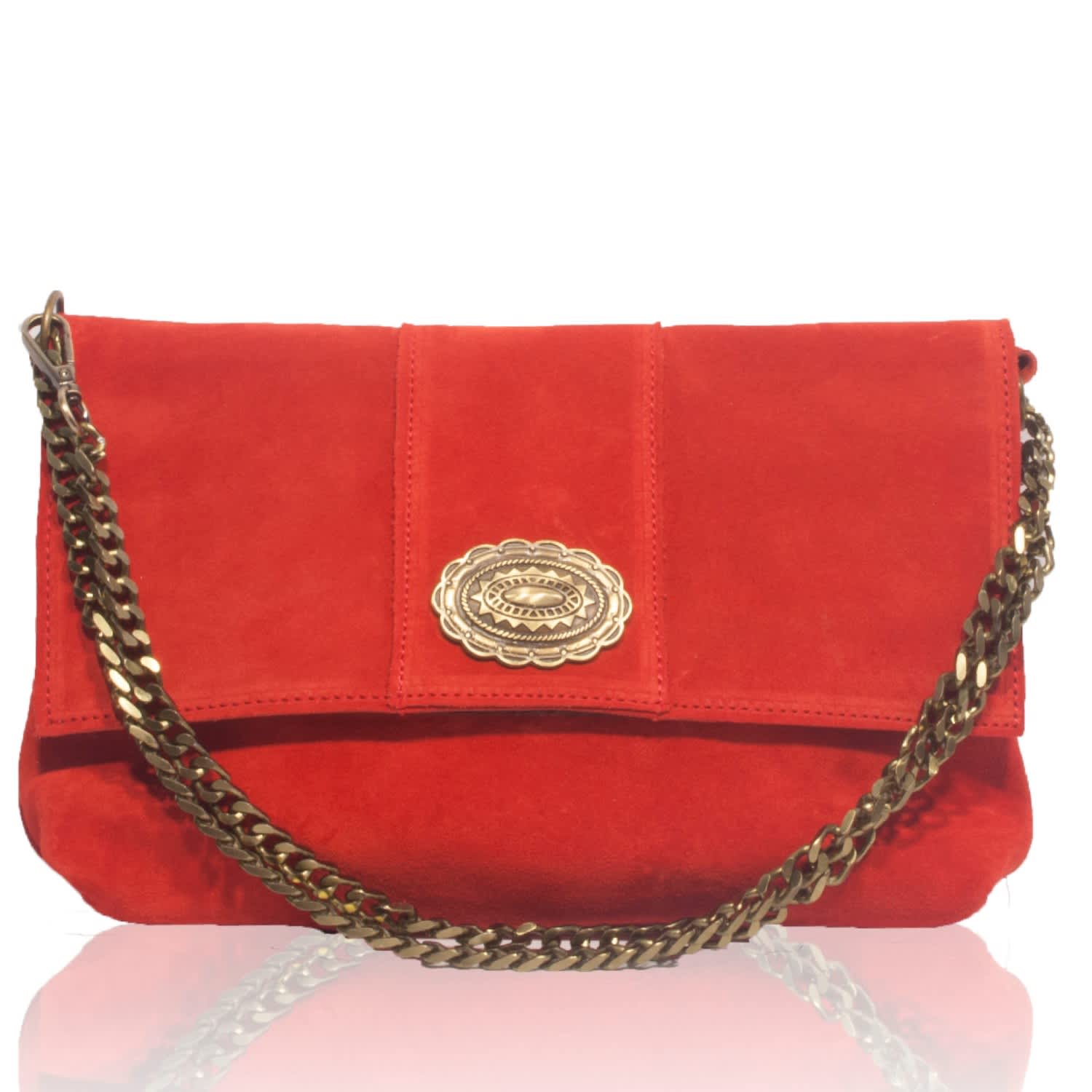 red suede shoulder bag