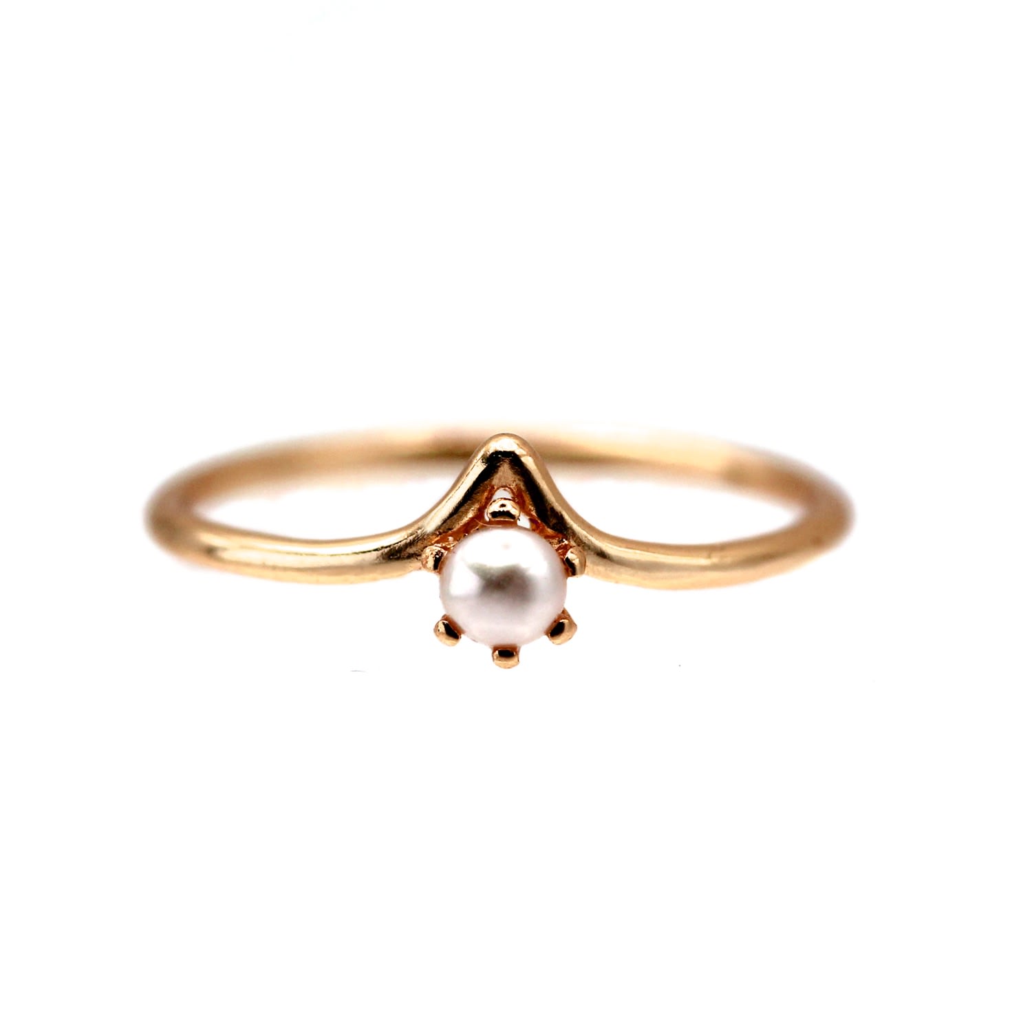 Vicstonenyc Fine Jewelry Women's Rose Gold Akoya Pearl Unique Curve Rose  Gold Ring