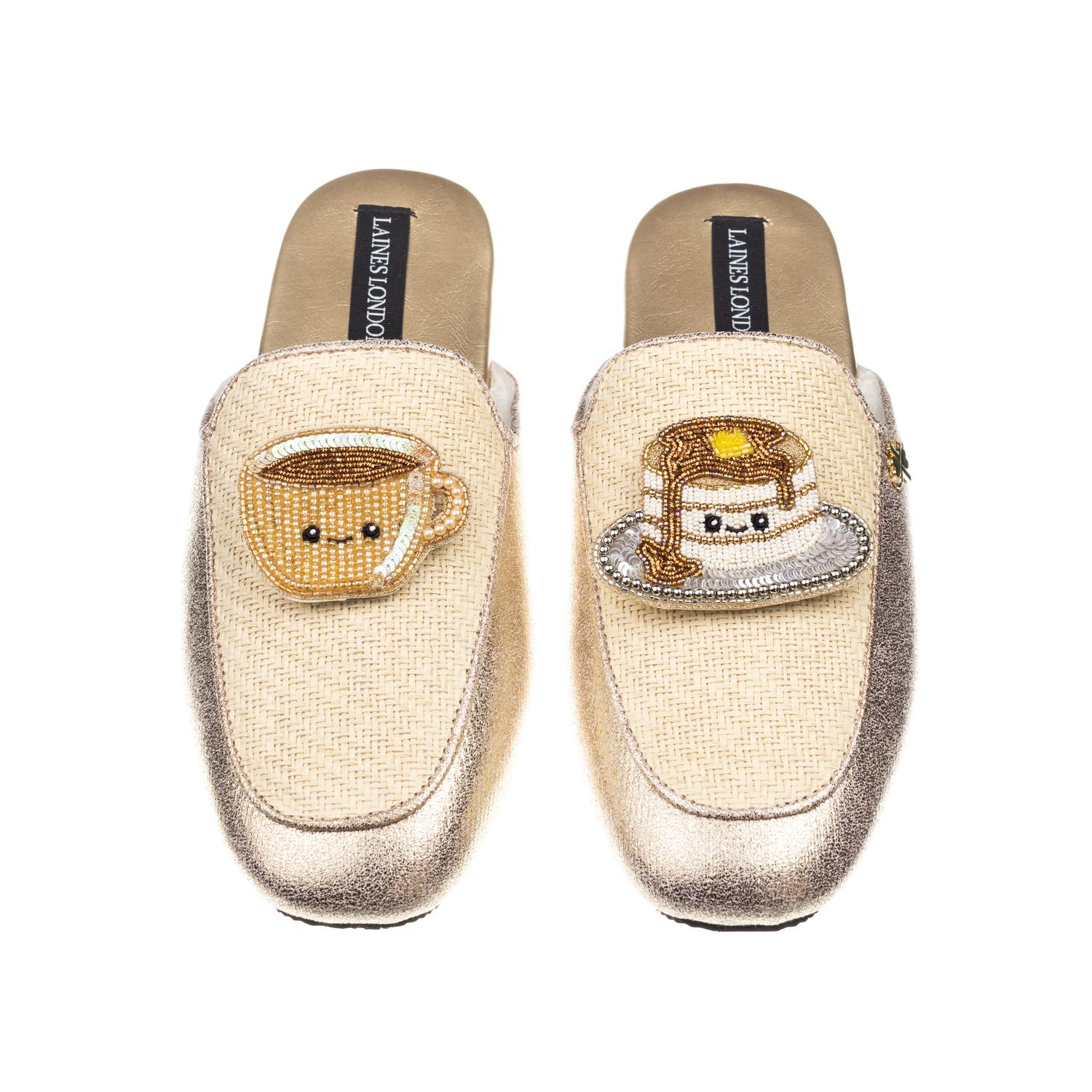 Laines London Women's Gold / Neutrals Classic Mules With Laines Loveables Coffee & Pancakes Brooches - Cream & Gol In Gold